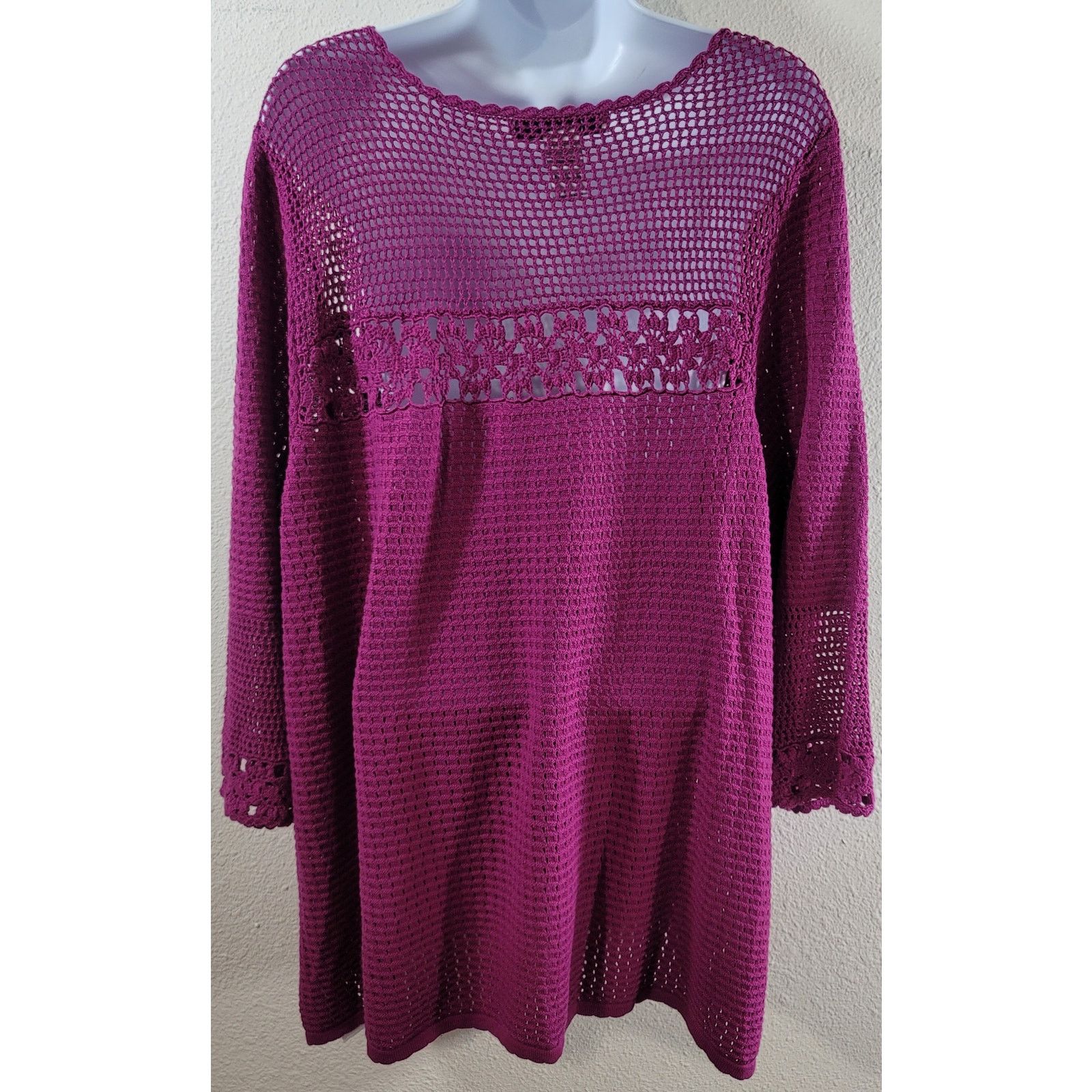 Other Roaman's Purple Open Knit V Neck Top 1X Plus Lightweight Size XXL / US 16-18 / IT 52-54 - 3 Thumbnail