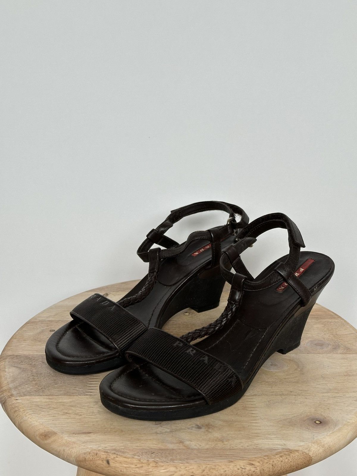 Designer × Prada Prada wedge sandals brown rare designer vintage Size US 7.5 / IT 37.5 - 1 Thumbnail
