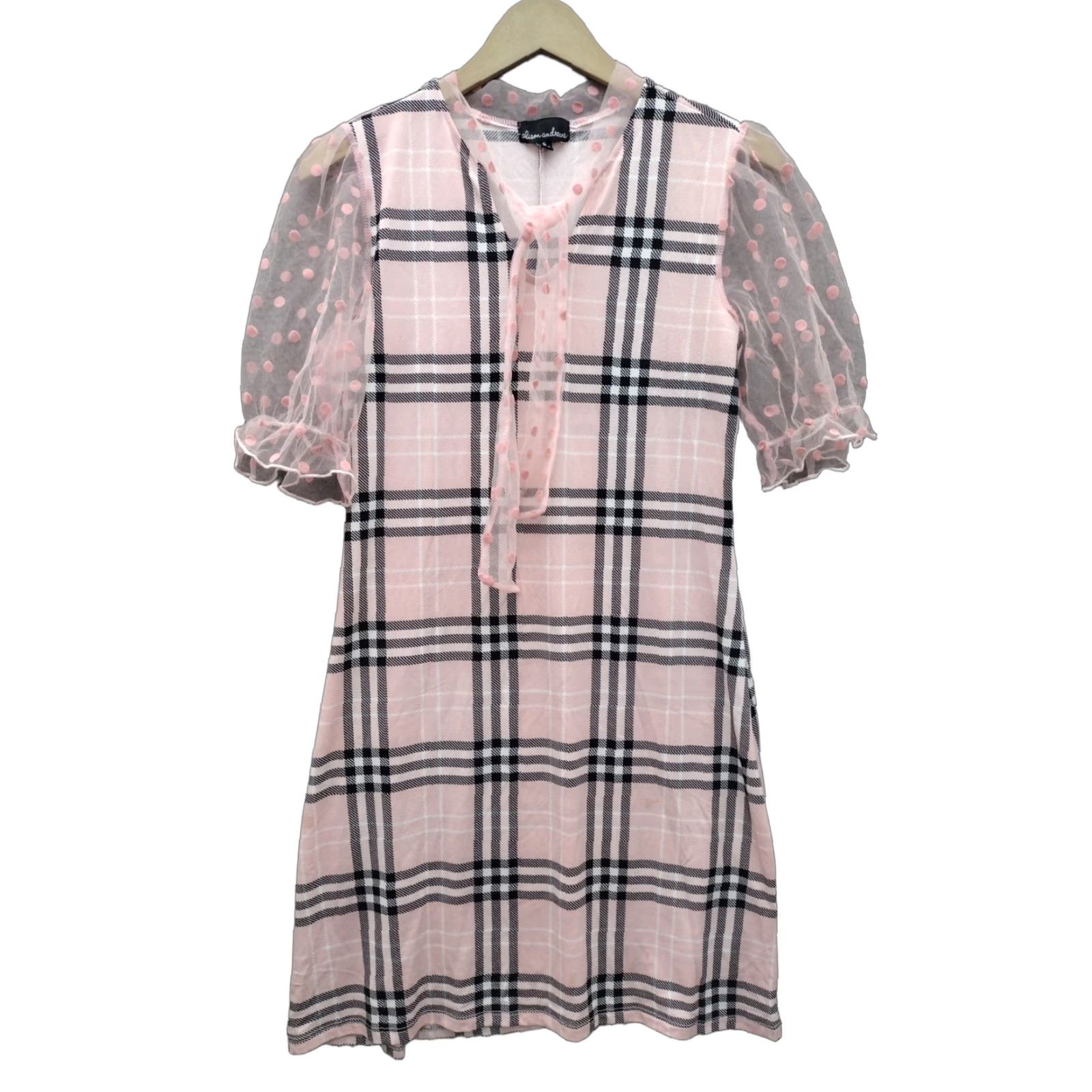 Bell Alison Andrews Women's S Lace Ruffle Bell Sleeve Dress Shirt Dress Pink Plaid Polka Dot Collection 90s Inspired Size S / US 4 / IT 40 - 1 Thumbnail