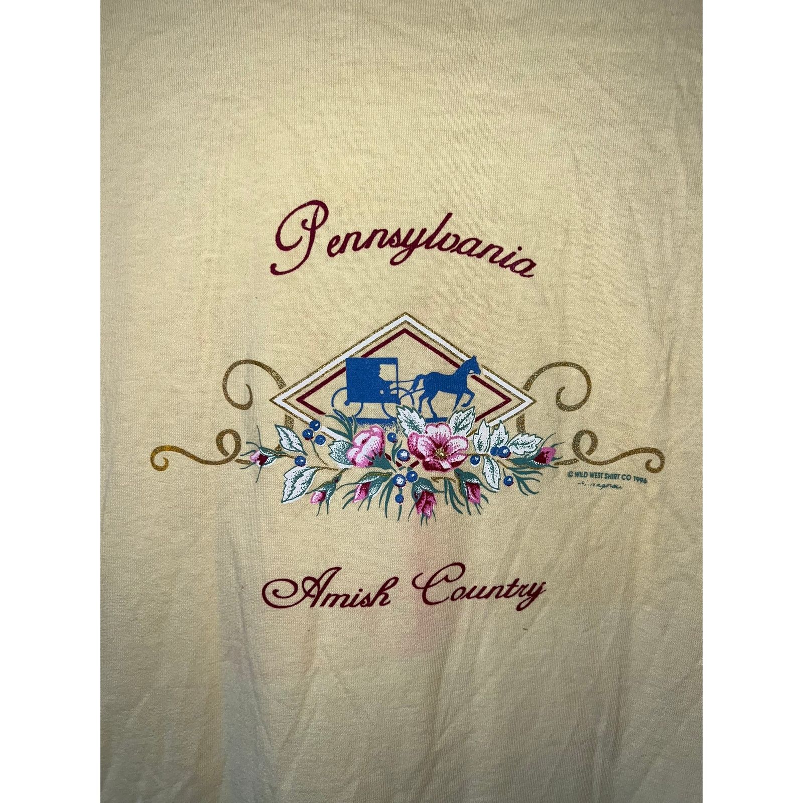 Jerzees Vintage Pennsylvania Amish Country Shirt Tee Yellow 90s VTG Size US L / EU 52-54 / 3 - 2 Thumbnail