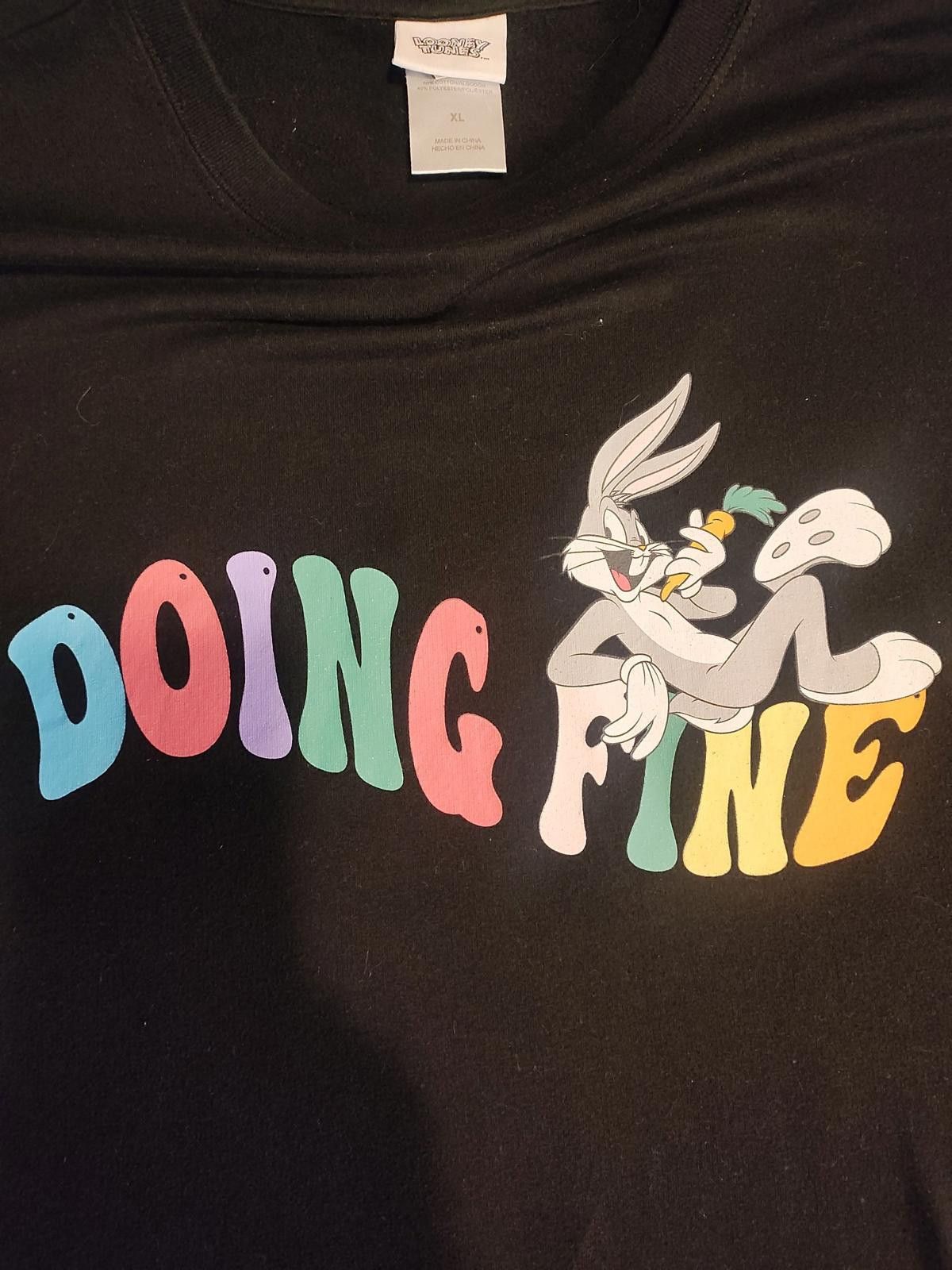Designer Looney Tunes "Doing Fine" Black Sweatshirt XL Size XL / US 12-14 / IT 48-50 - 2 Thumbnail
