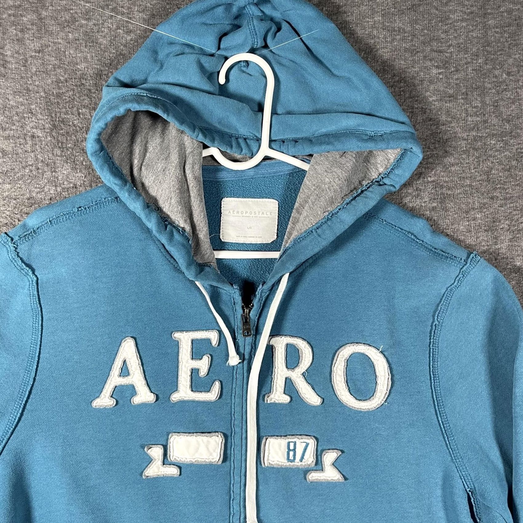 Aeropostale AeroPostale Hoodie Mens L Blue Full Zip AERO 87 Applique Graphic Fleece 80/20 Cotton/Polyester Regular Fit Vintage No Mens Size US L / EU 52-54 / 3 - 2 Thumbnail