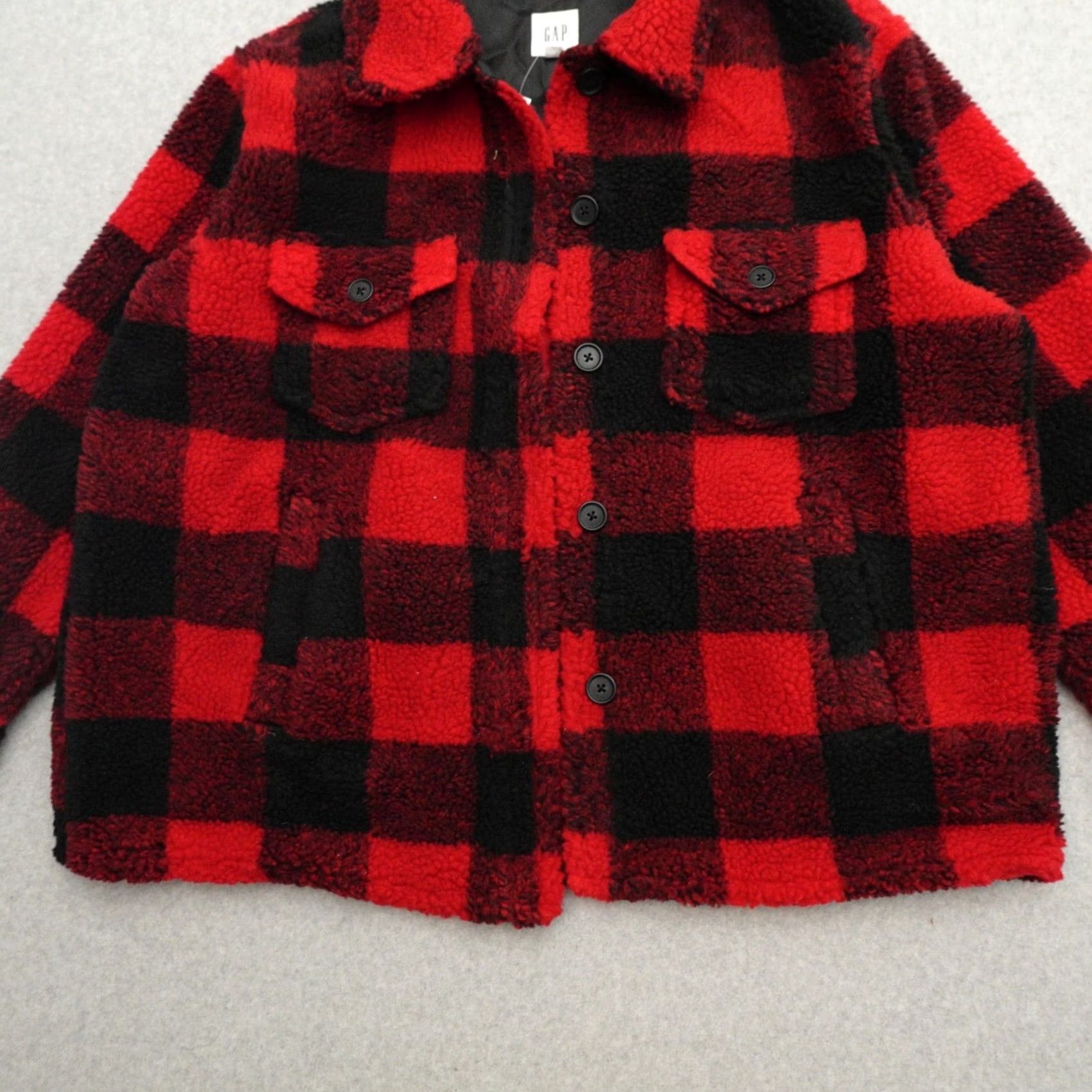 Gap GAP Womens Jacket 2XL Plaid Fleece Red Black Pockets Size XXL / US 16-18 / IT 52-54 - 7 Thumbnail