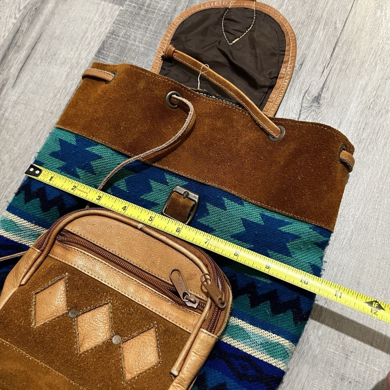 Other Southwestern Aztec Suede Backpack Teal/Brown Boho Hippie Size ONE SIZE - 5 Thumbnail