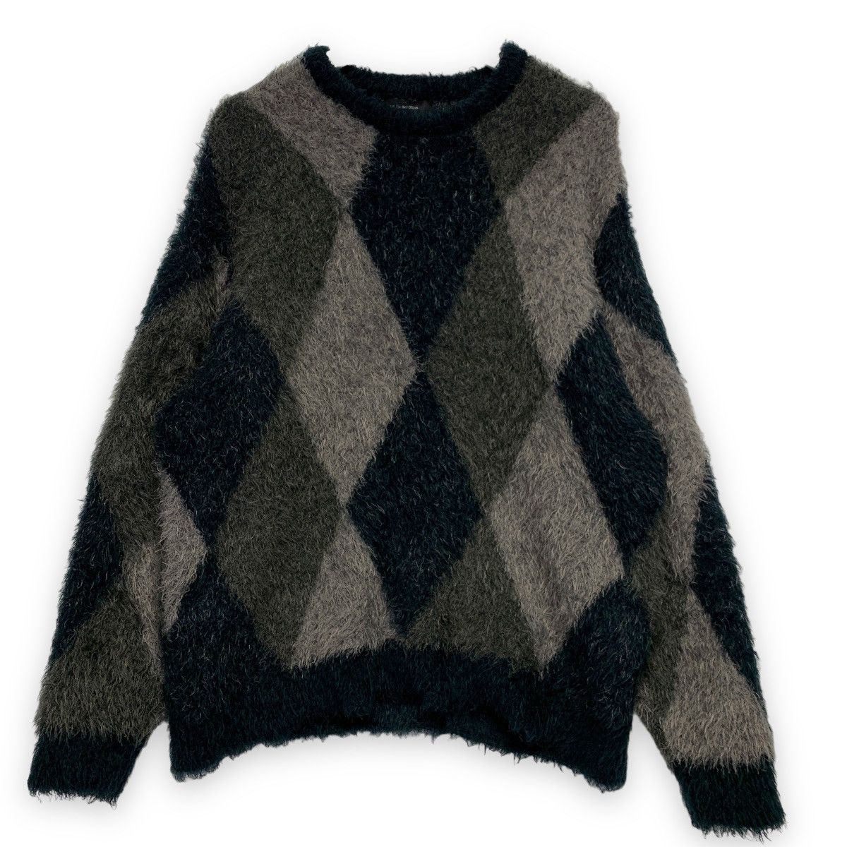 Number (N)ine Number Nine FEATHERY YARN ARGYLE KNIT PULLOVER ...