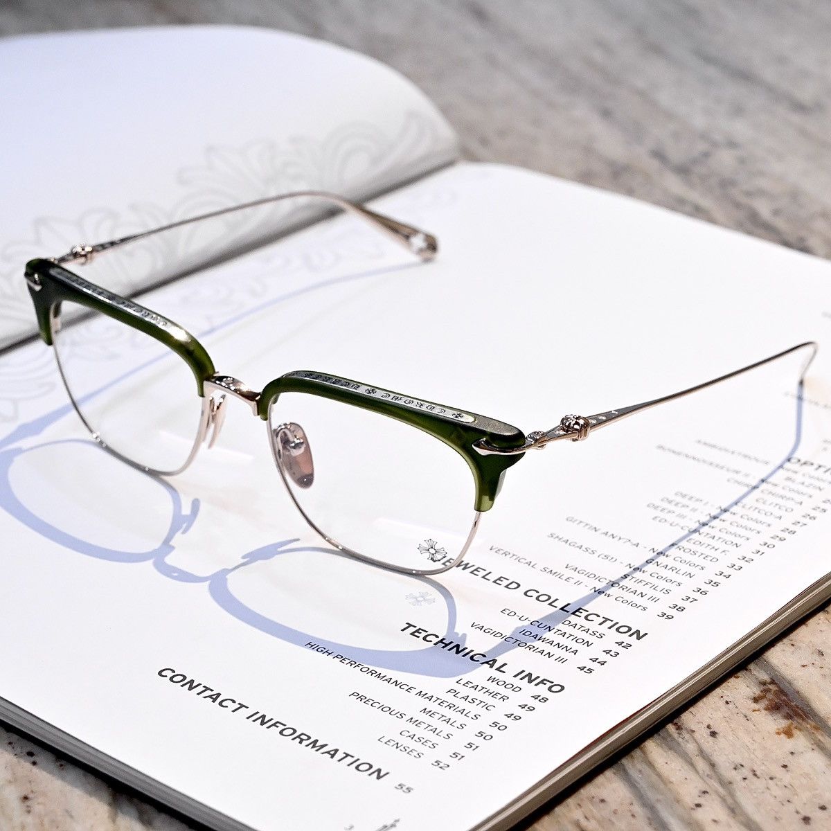 Chrome Hearts CHROME HEARTS SLUNTRADICTION MATTE DARK OLIVE/ GOLD PLATED GLASSES GLASSES Size ONE SIZE - 2 Thumbnail