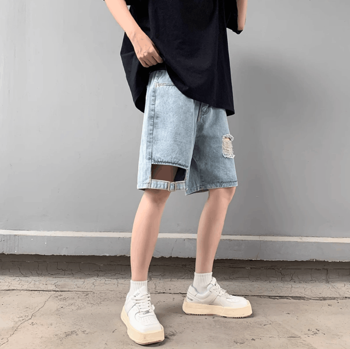 Japanese Brand × Jean Loose straight leg distressed denim shorts Size US 30 / EU 46 - 2 Thumbnail