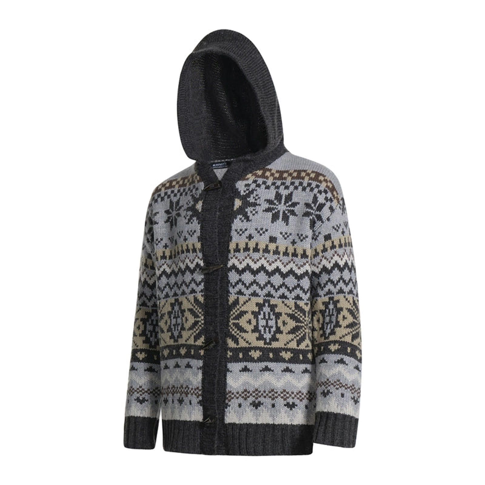 Vintage Gray Patterned Hooded Wool Blend Cardigan Sweater Size US M / EU 48-50 / 2 - 2 Thumbnail
