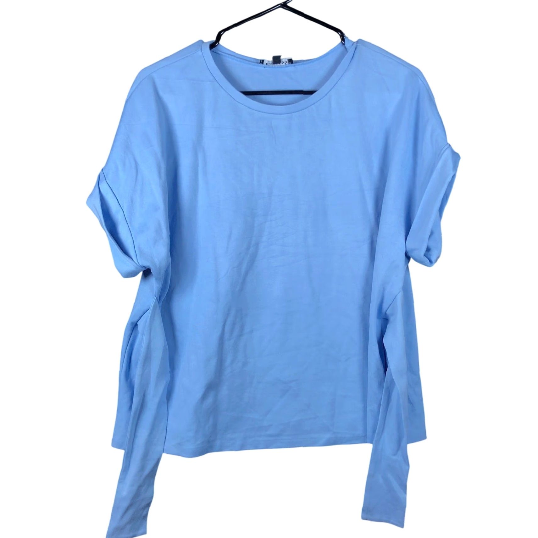 Express Express Blouse Blue Short Sleeve Cuffed Belted Stretch Small Women Shirt Casual Workwear Size S / US 4 / IT 40 - 2 Thumbnail