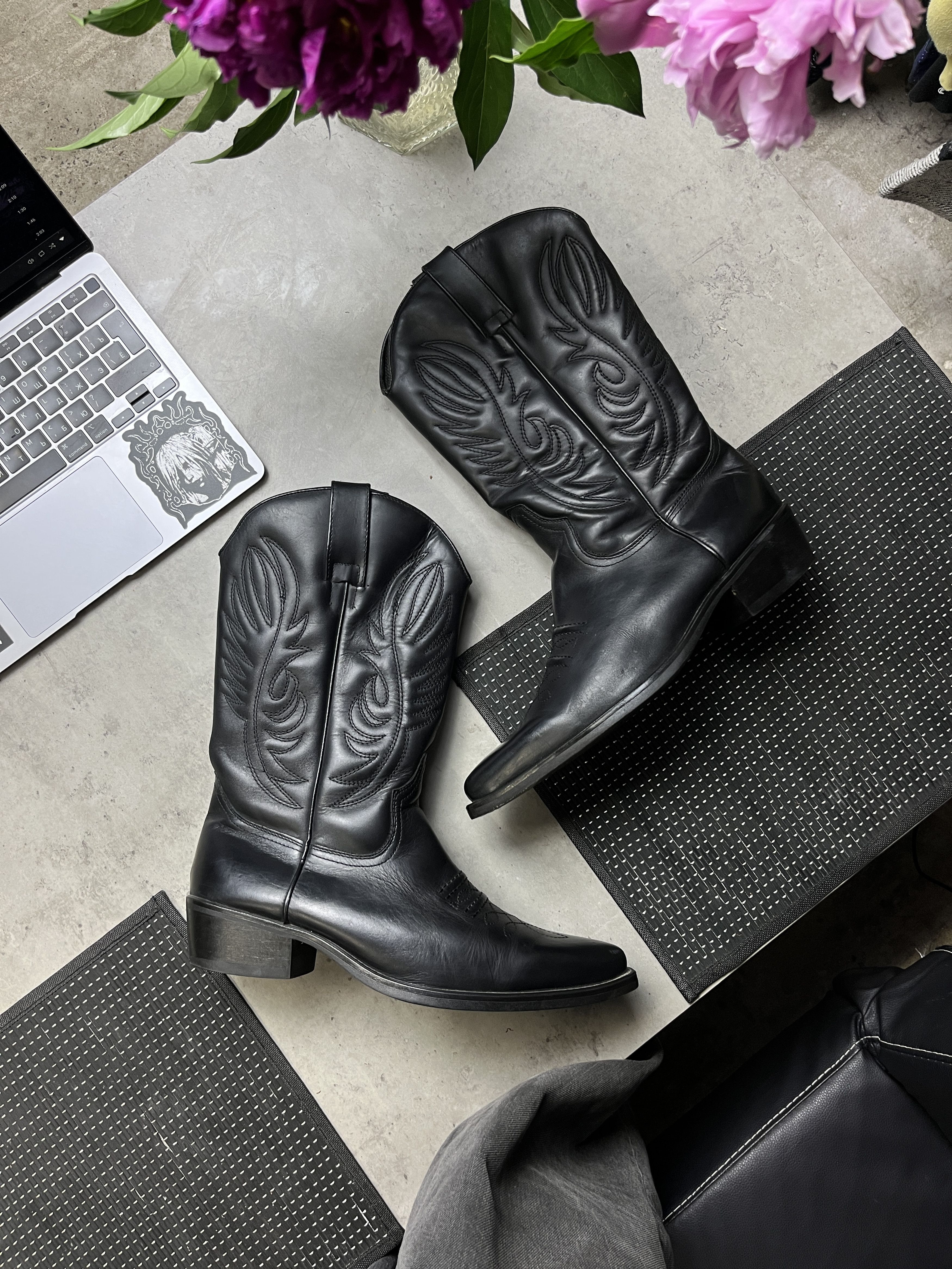 Other 1990s VINTAGE BLACK LEATHER WESTERN COWBOY BOOTS - 5102 Size US 10 / EU 43 - 1 Thumbnail