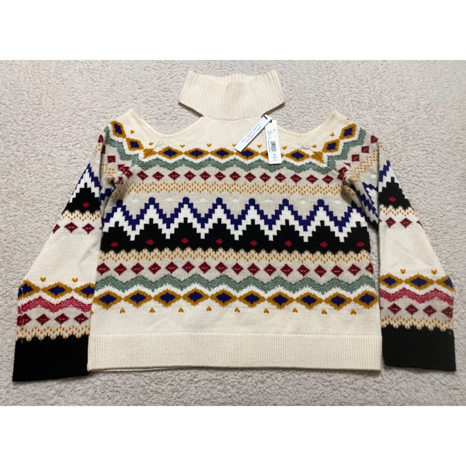Alice + Olivia NWT Alice + Olivia Womens Medium Sweater Turtleneck Long Sleeve Geometric Multicolor Wool Pullover Casual Party/Cocktail 90s? Size M / US 6-8 / IT 42-44 - 2 Thumbnail