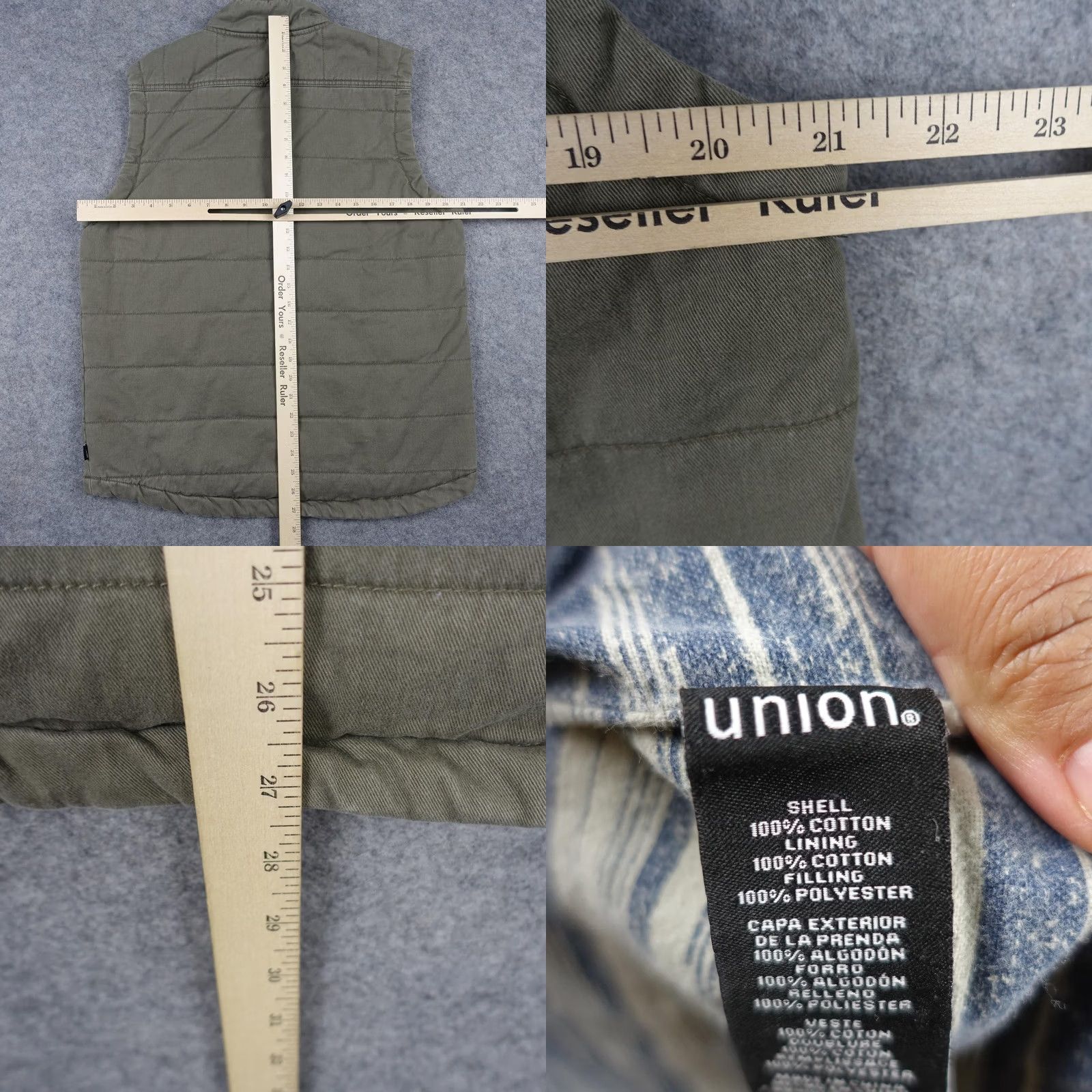 Union LA Union SEA WA Vest Mens Medium Green Quilted Snap Front Insulated Lined Canvas Size US M / EU 48-50 / 2 - 8 Thumbnail