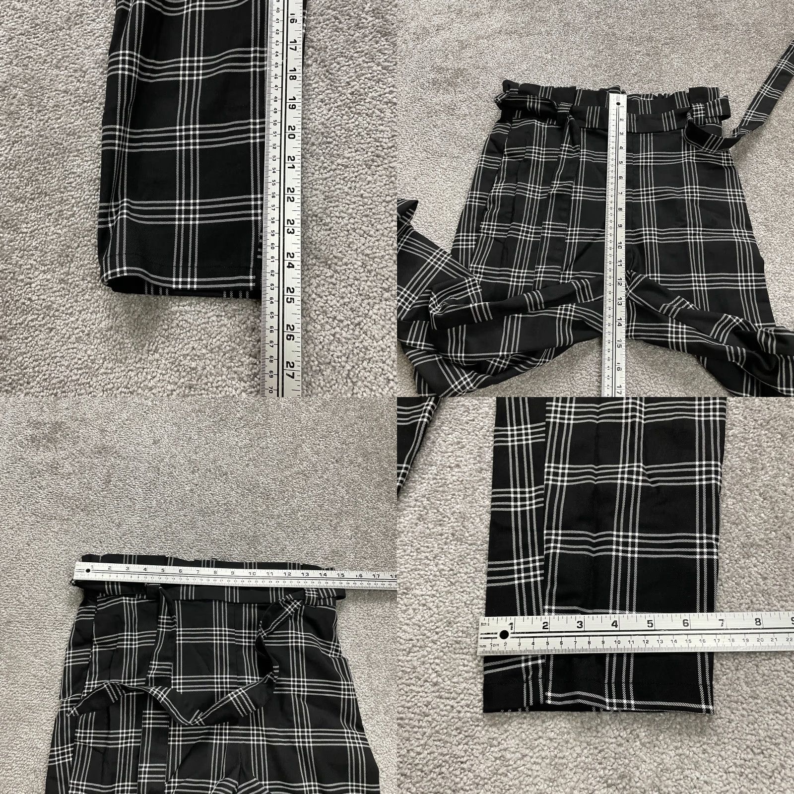 H&M H&M Divided Paperbag Pants Womens 6 Black Plaid High Rise Straight Leg Belted Trouser Size 28" / US 6 / IT 42 - 8 Thumbnail