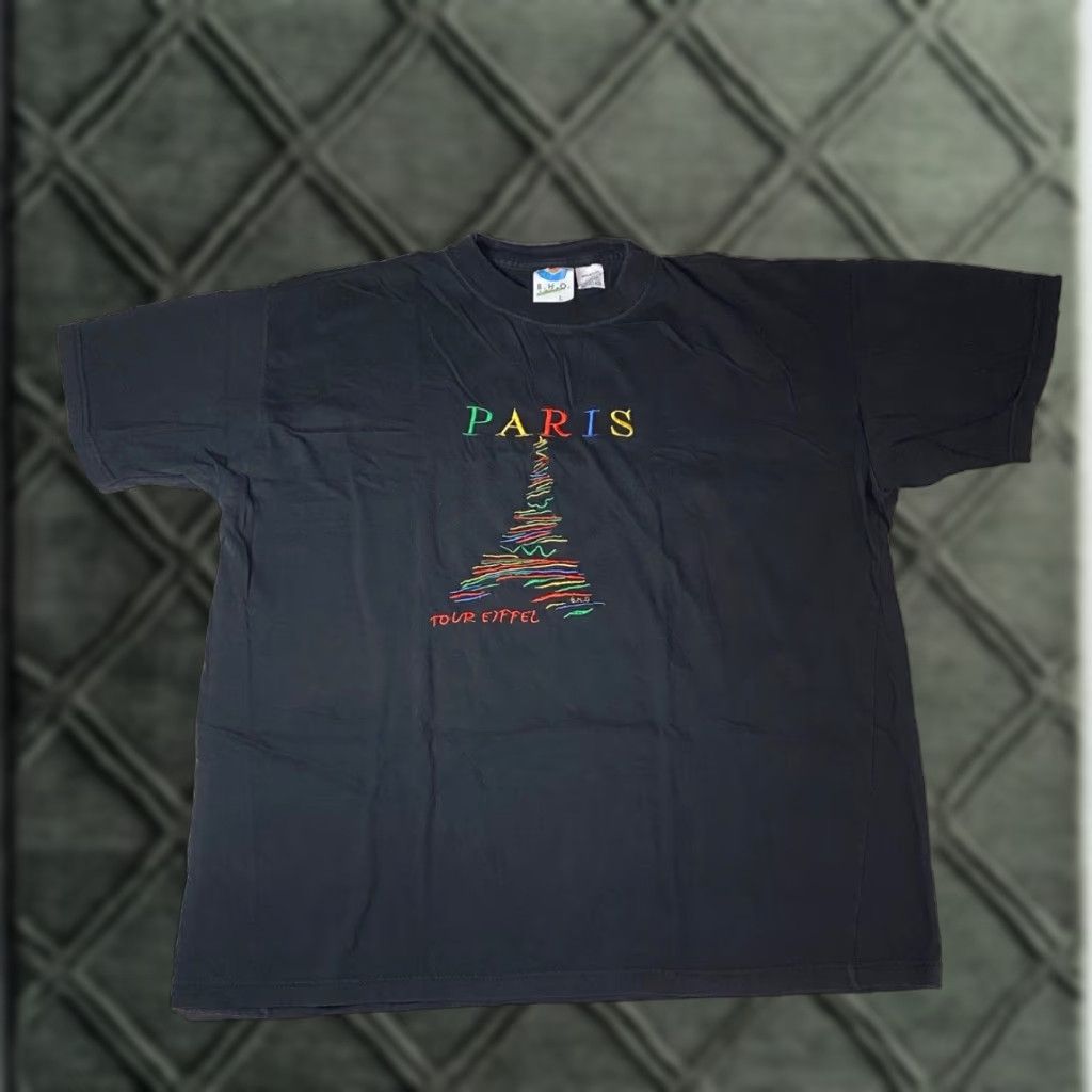 Vintage VINTAGE Paris T Shirt Tour Large Eiffel Tower Black Fade Embroidered RARE B.H.O. T-Shirt Unisex Adults L Black Embroidered Paris Vintage Rare Size US L / EU 52-54 / 3 - 1 Thumbnail