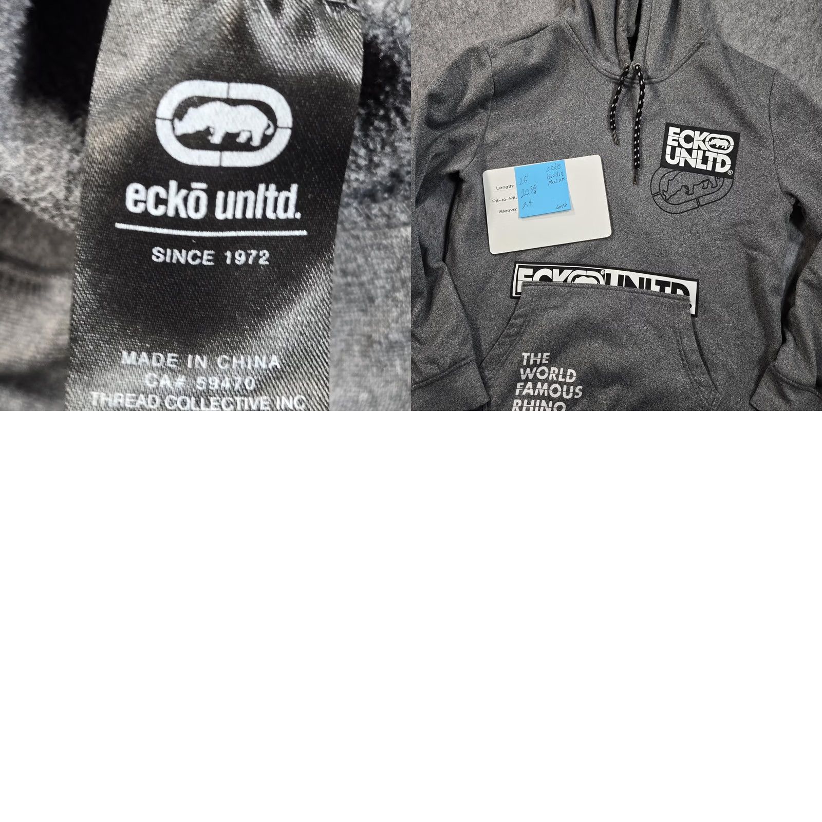 Ecko Unltd. Ecko Unltd Hoodie Mens Medium Gray Graphic Fleece Pullover Rhino Logo Sweatshirt Size US M / EU 48-50 / 2 - 8 Thumbnail