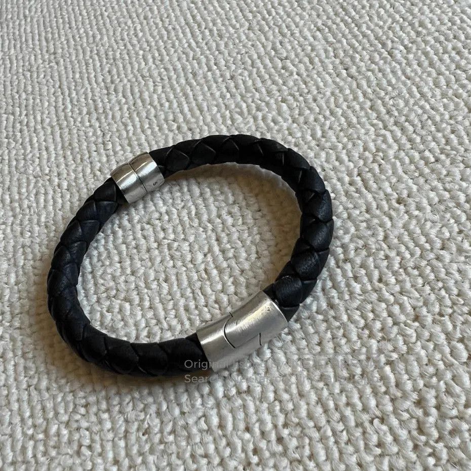 Bottega Veneta Bottega Black Leather Silver Bracelet mojos1056. Size ONE SIZE - 2 Thumbnail