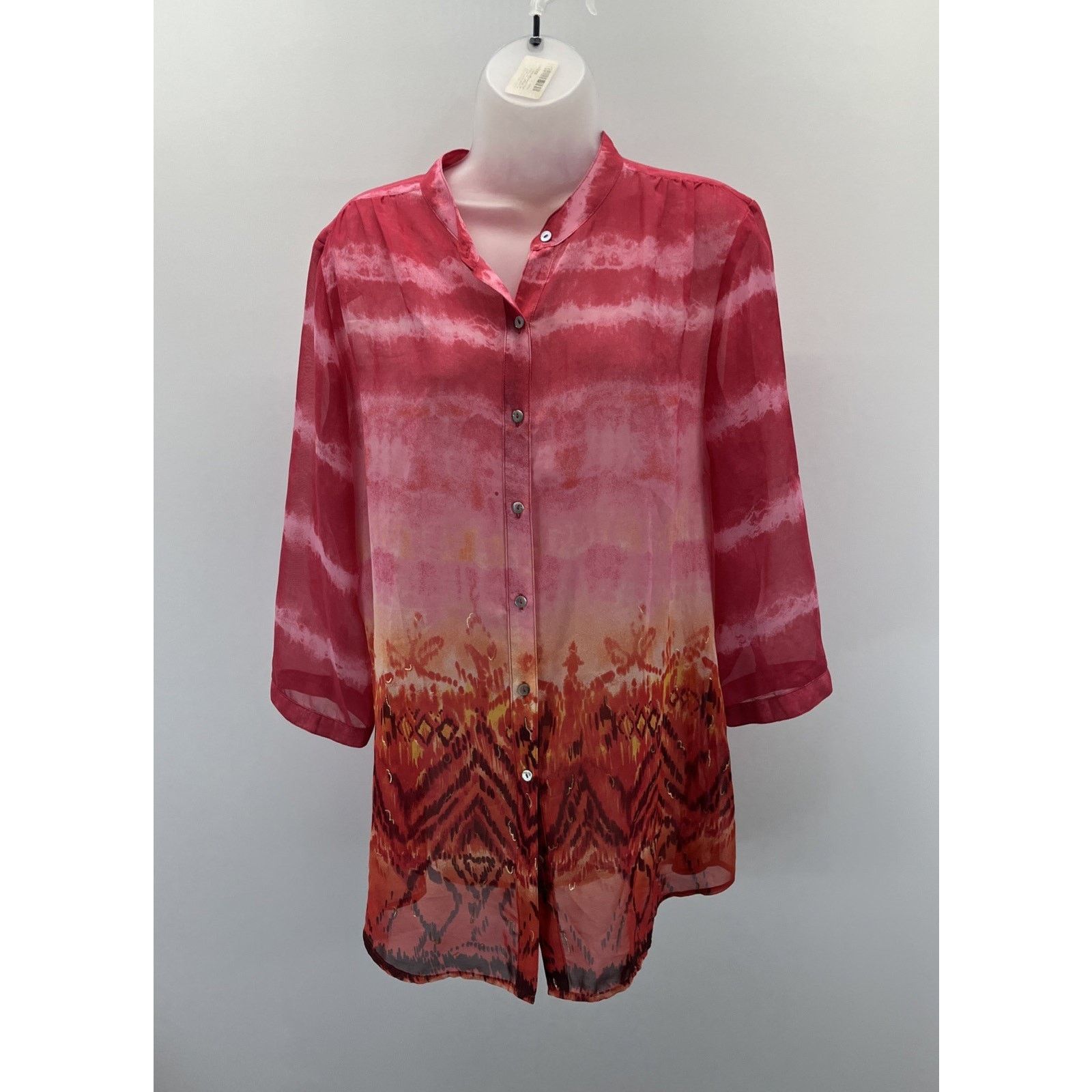 Chicos Chico's Top 2 Women's S Pink Orange Red Sheer Blouse Size XS / US 0-2 / IT 36-38 - 1 Thumbnail
