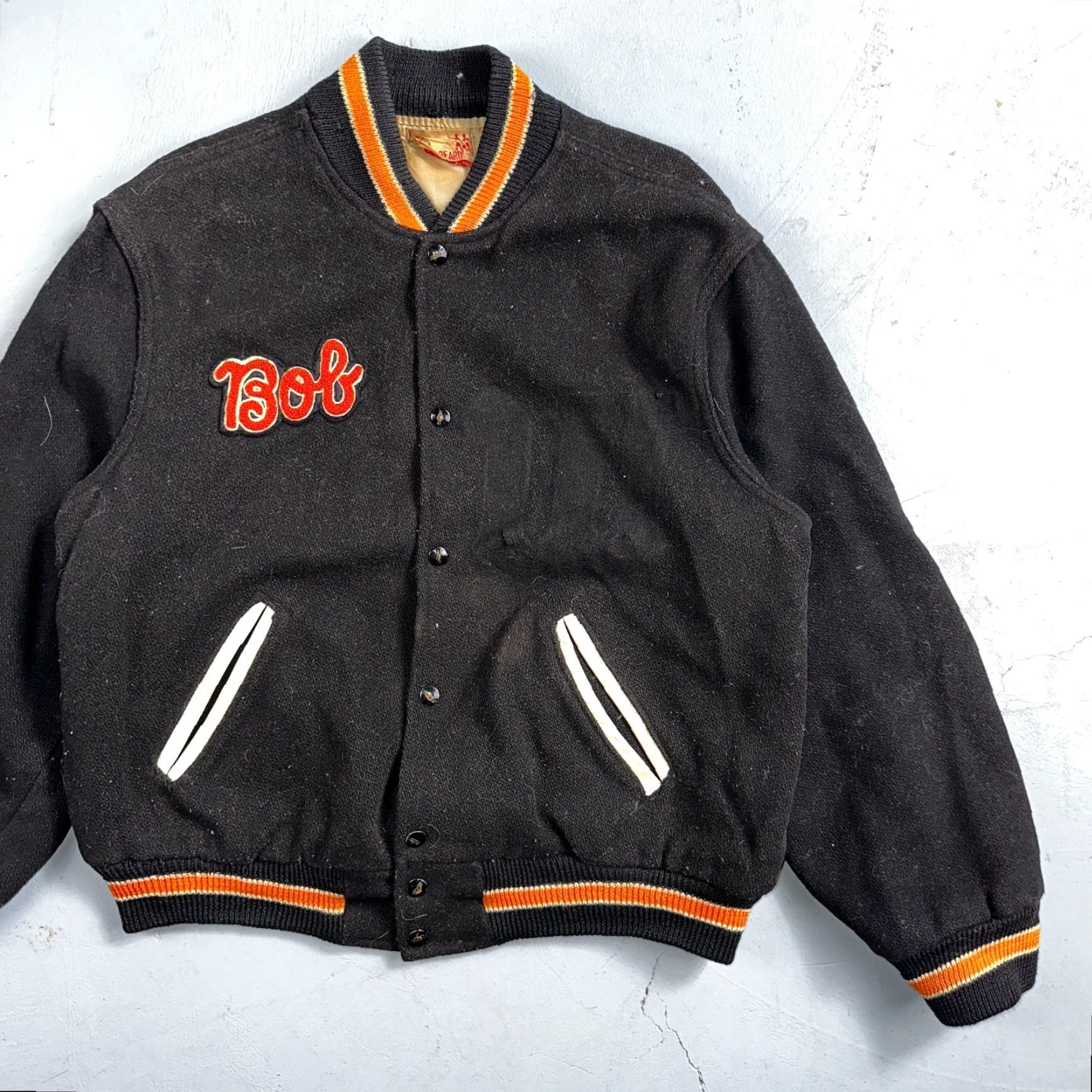 Vintage VINTAGE Bill Beard Varsity Jacket Leather Letterman 60s Men L Black Wool Polyester 80s Preppy Pockets Size US L / EU 52-54 / 3 - 2 Thumbnail
