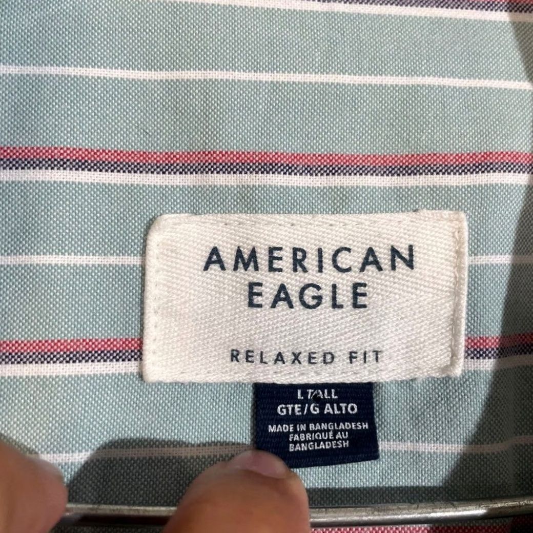 American Eagle Outfitters American Eagle Outfitters Sage Green Striped Button Down Shirt Relaxed Fit Men Size L Tall Blue Shirt Men L Tall Size US L / EU 52-54 / 3 - 4 Thumbnail