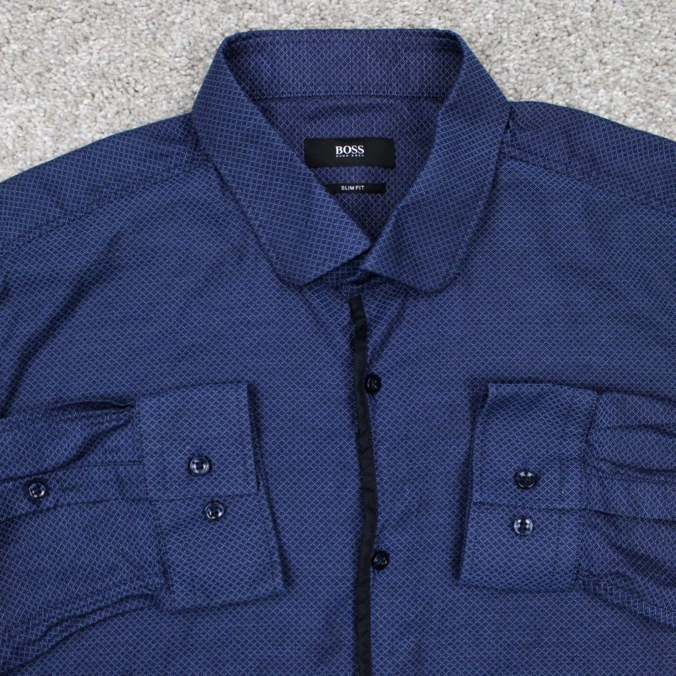 Hugo Boss HUGO BOSS Shirt Mens 17, 43 Blue Check Cotton L/S Button Dress Shirt Size US XL / EU 56 / 4 - 2 Thumbnail