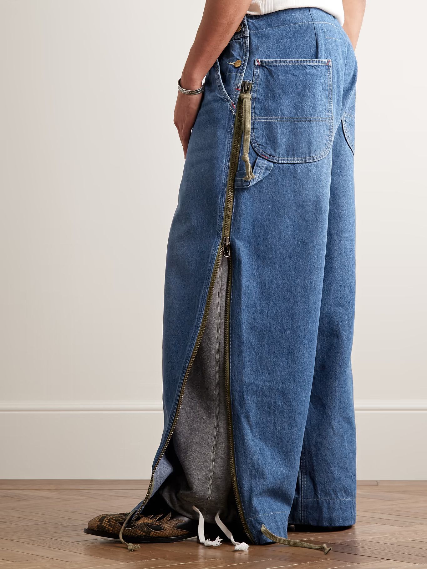 Greg Lauren NWT $1600 Greg Lauren Denim Zip Wide Leg With Sweat Size 2 Size US 32 / EU 48 - 1 Thumbnail