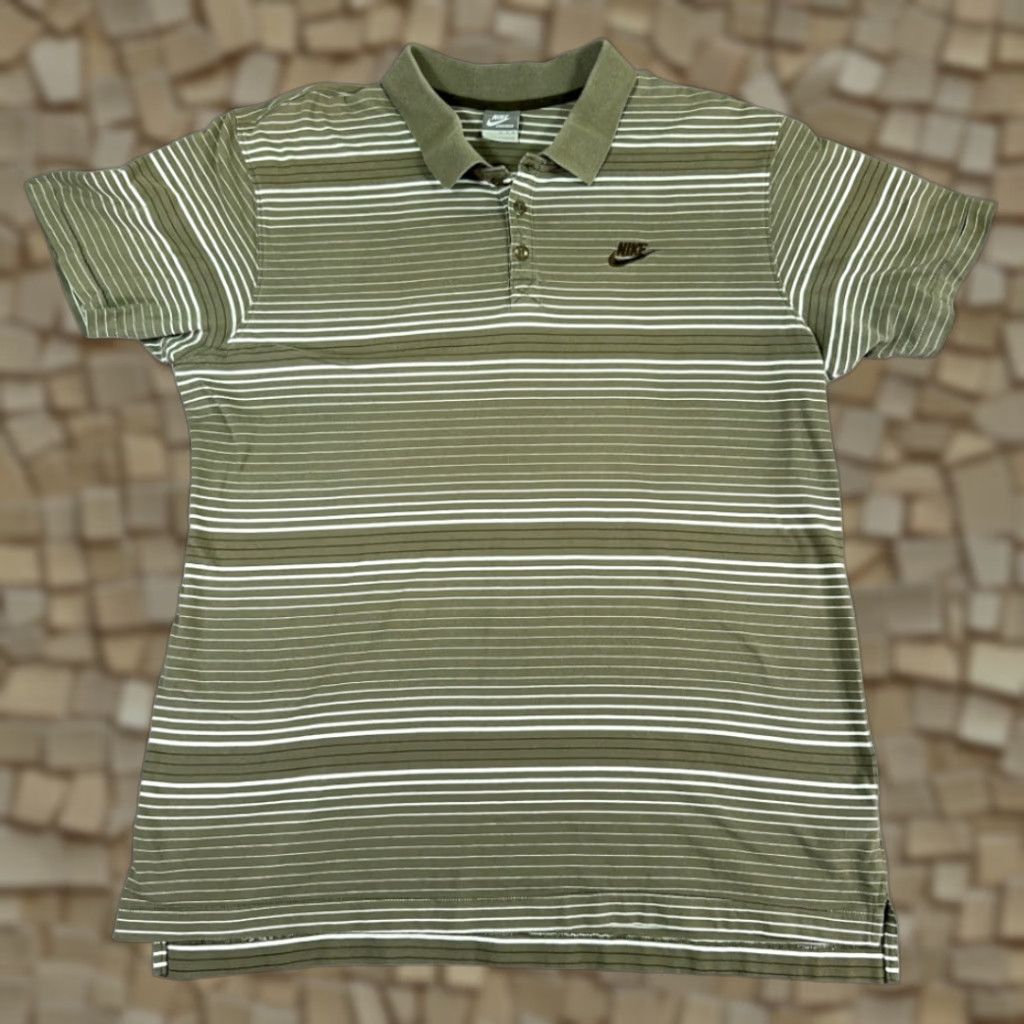 Nike Nike Polo Shirt Adult XL Brown White Striped Swoosh Y2K Size US XL / EU 56 / 4 - 1 Thumbnail