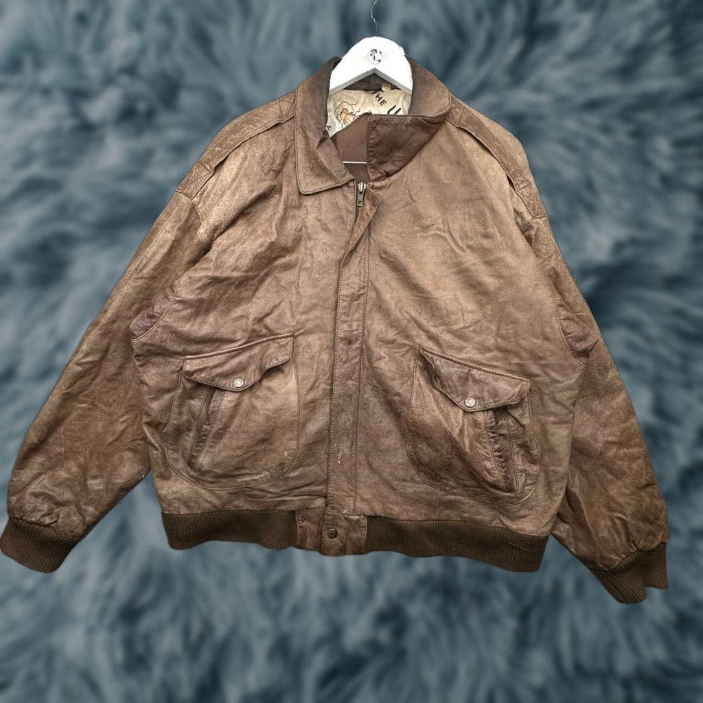 Roundtree & Yorke VINTAGE Roundtree & Yorke Bomber Leather Jacket Mens XL Brown Map Lined Flight Jacket Size US XL / EU 56 / 4 - 1 Thumbnail
