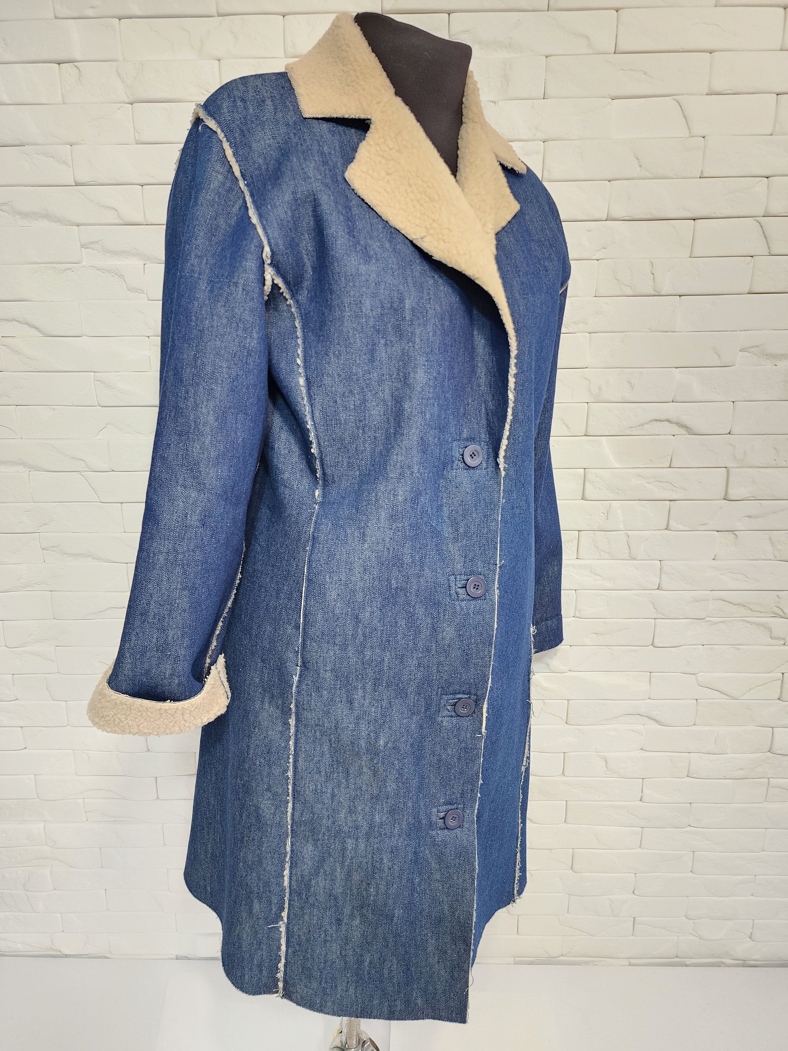 Denim & Co. Blue Long Denim Jacket: Faux Fur. Classic Women's Style Size XL / US 12-14 / IT 48-50 - 3 Thumbnail