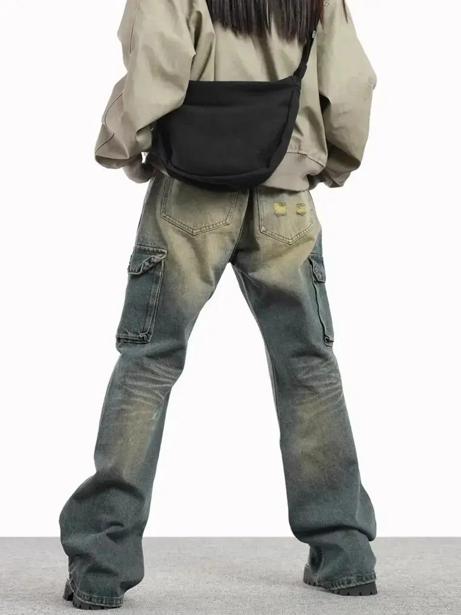 Rare 2000’s NCFM 3D Multi-Pocket Flare Retro slim fit micro flared multi pocket jeans