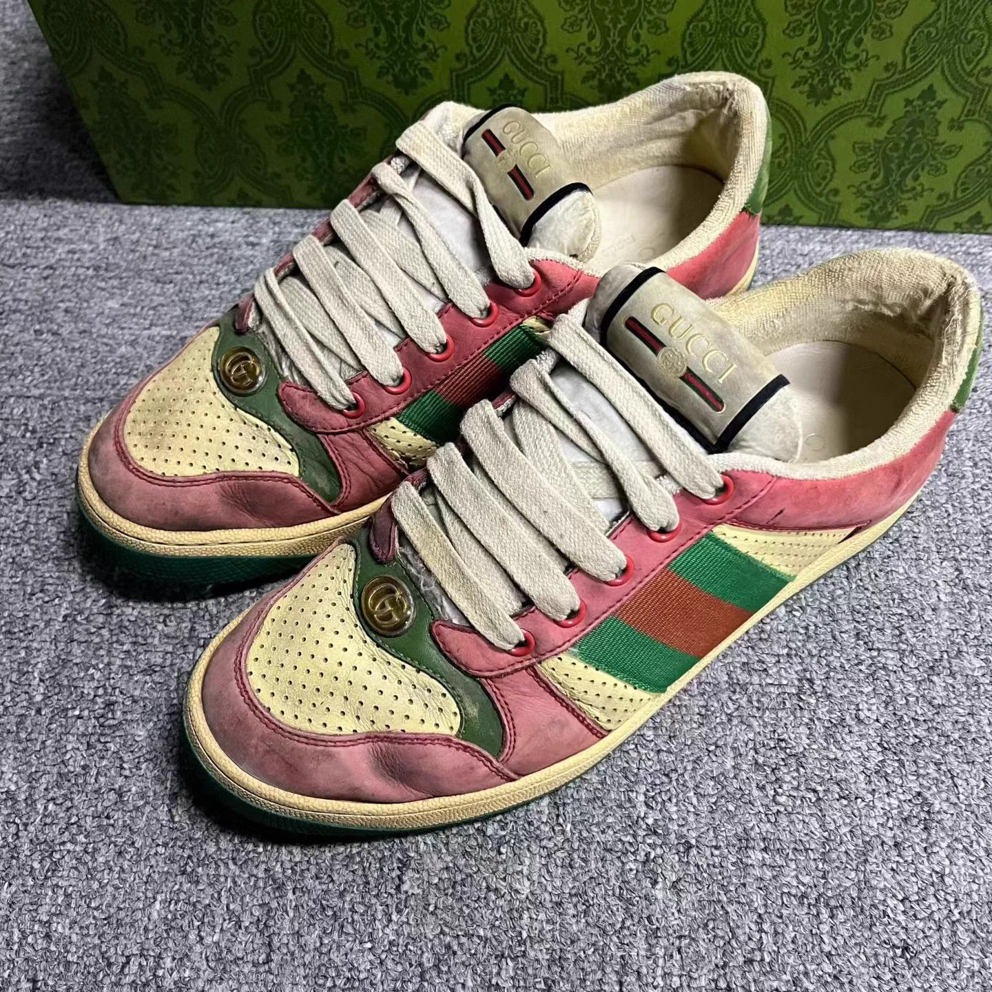 Gucci Gucci pink leather webbing print low-top sneaker 39 Size US 8 / IT 38 - 2 Thumbnail