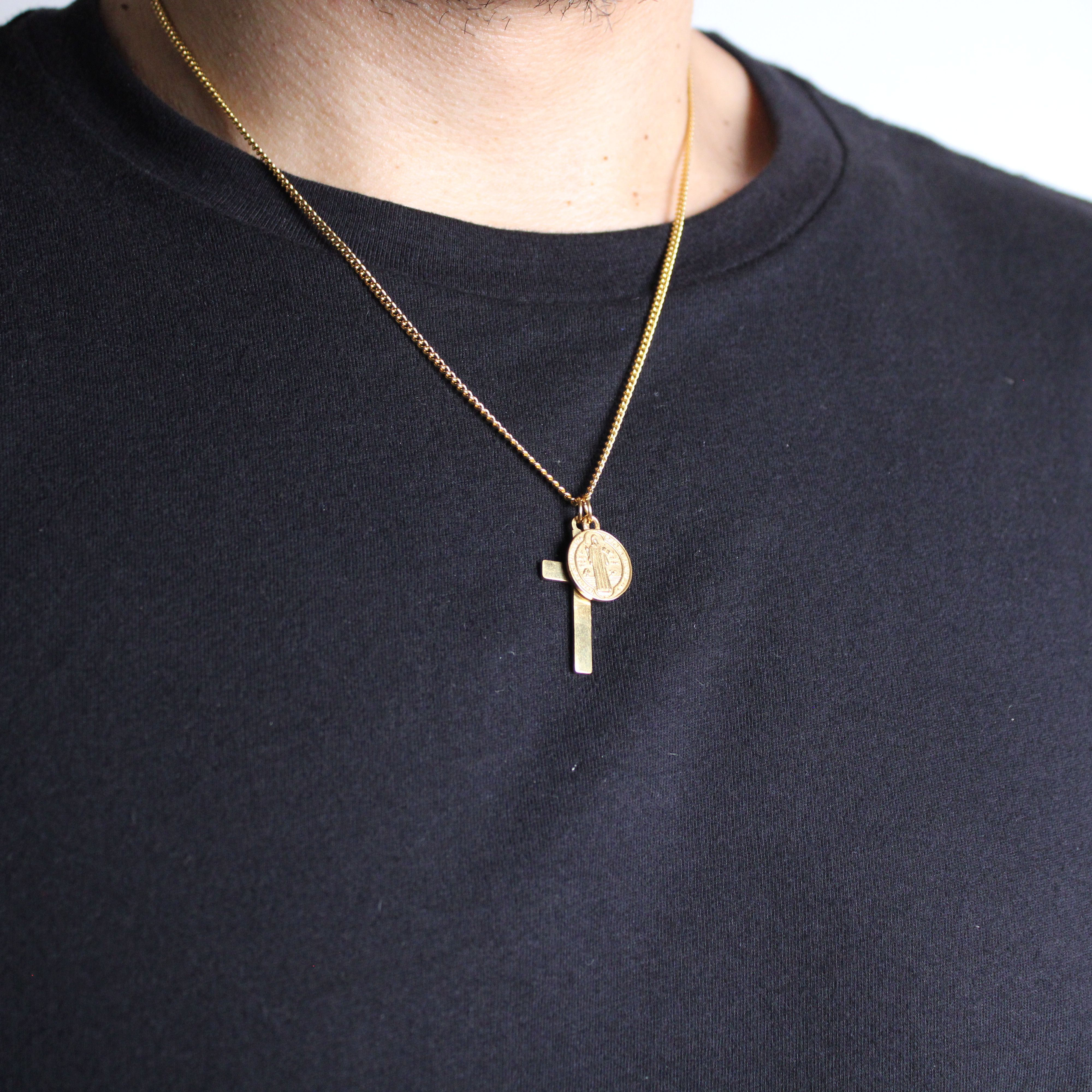 Jewelry Gold Cross & Saint Benedict Medal Pendant Set Size ONE SIZE - 3 Thumbnail