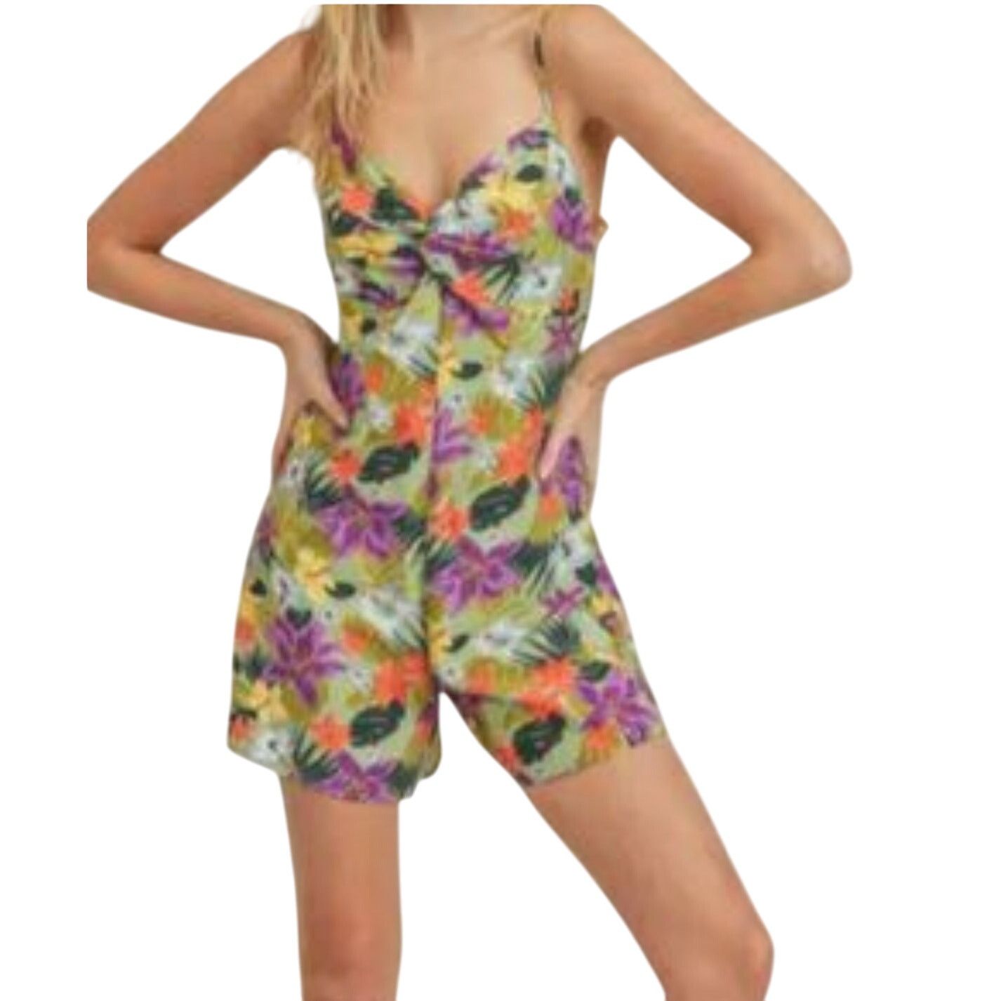 Other Lush Romper Tropical Floral Twist Front Sleeveless Multi S Size 27" / US 4 / IT 40 - 1 Thumbnail