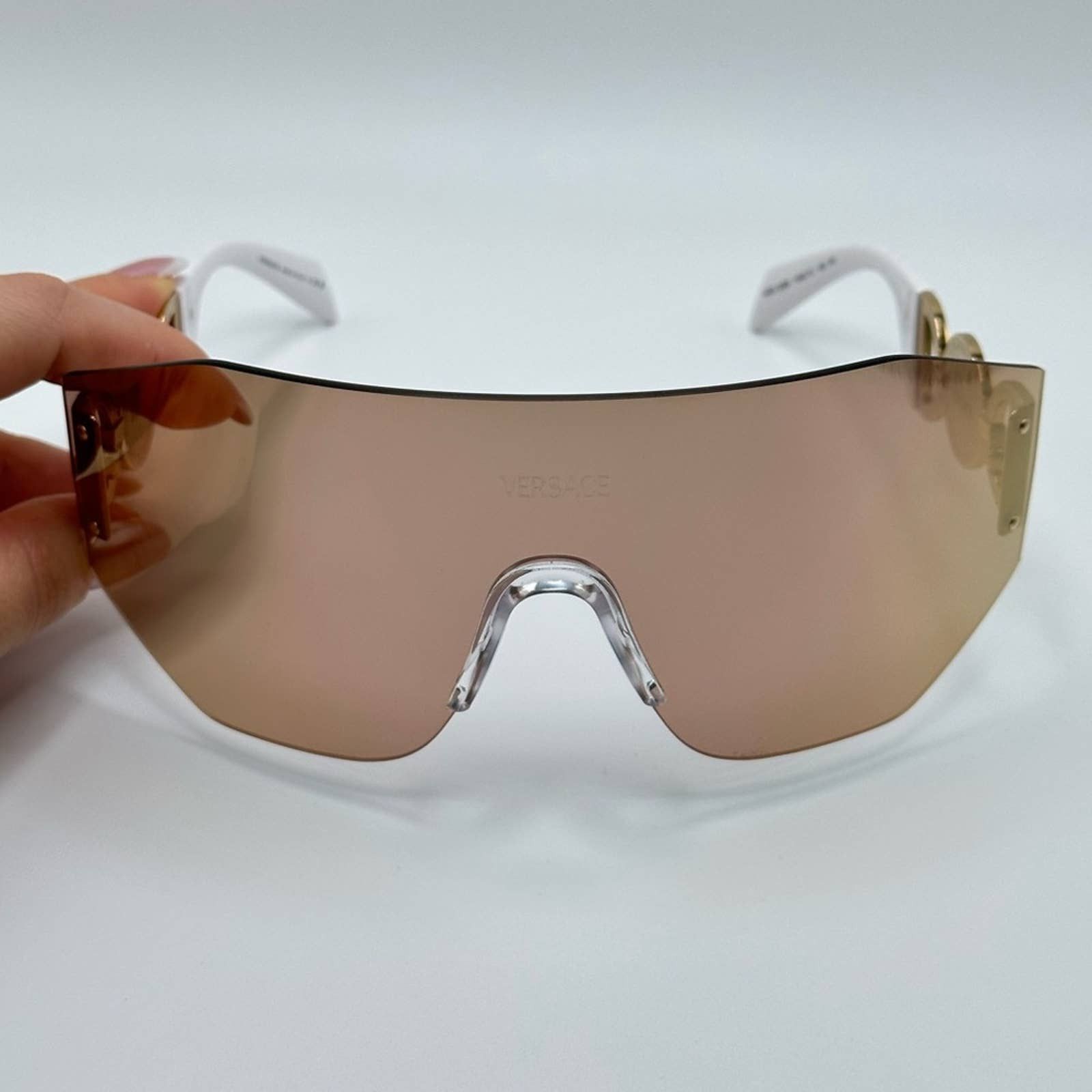 NEW VERSACE VE2258 10027J Dark Brown Mirror Rose Gold Mask