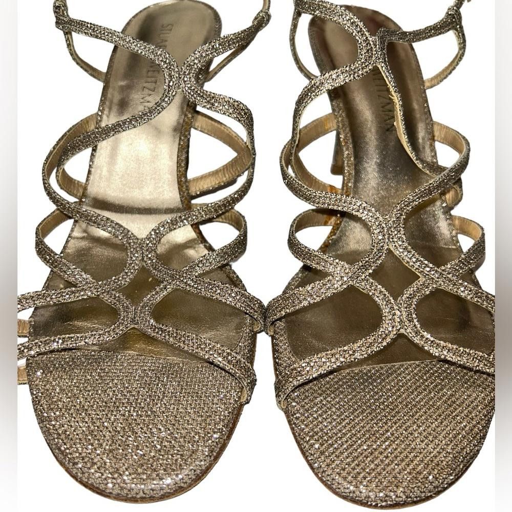 Stuart Weitzman Stuart Weitzman l Turning Up Strappy Gold Glitter Sandal 10 Size US 10 / IT 40 - 3 Thumbnail