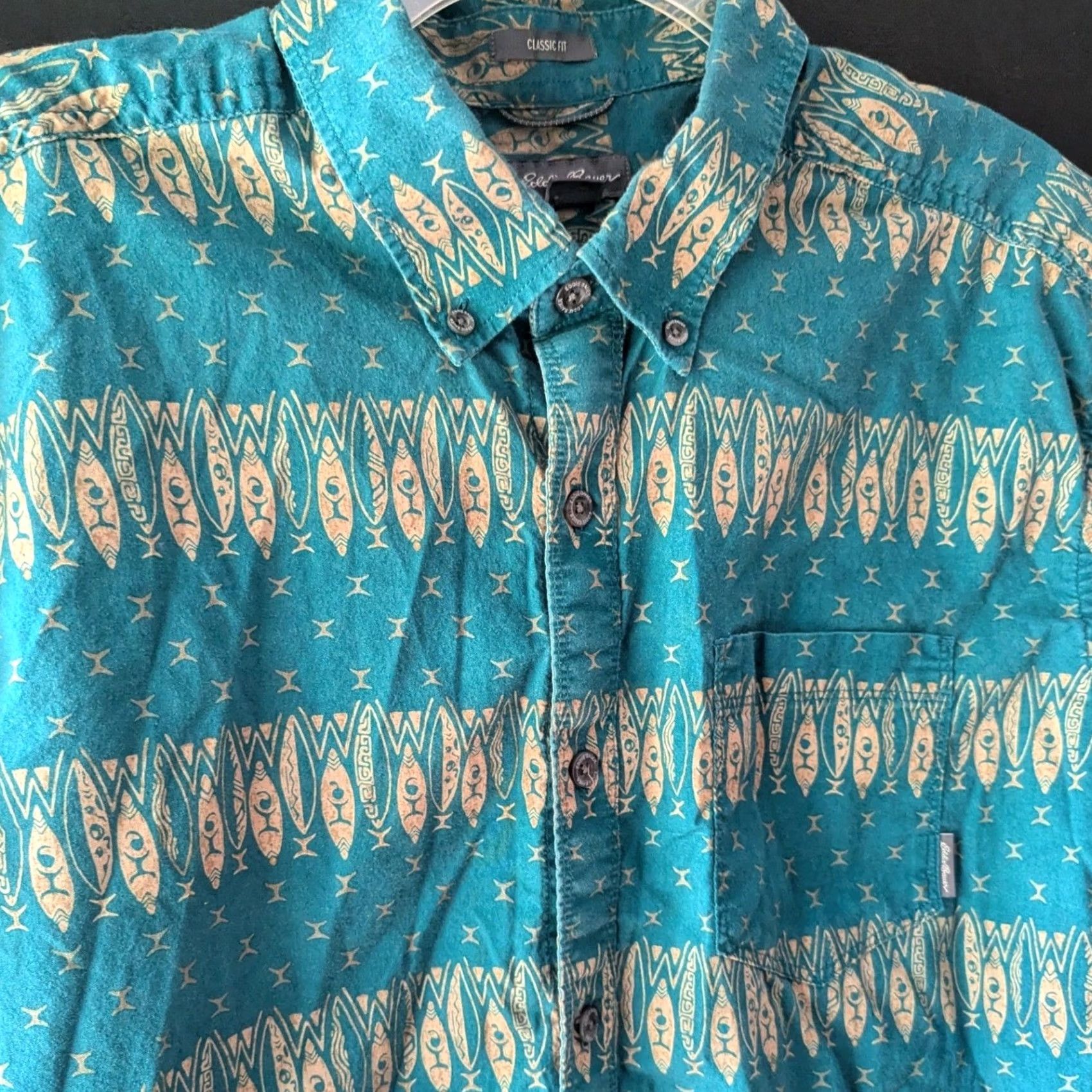 Eddie Bauer Eddie Bauer Button Up Teal Surfboard Print Short Sleeve Camp Shirt Classic Fit Men XL Multicolor Geometric Casual Travel Summer Spring Button-Up Size US XL / EU 56 / 4 - 2 Thumbnail