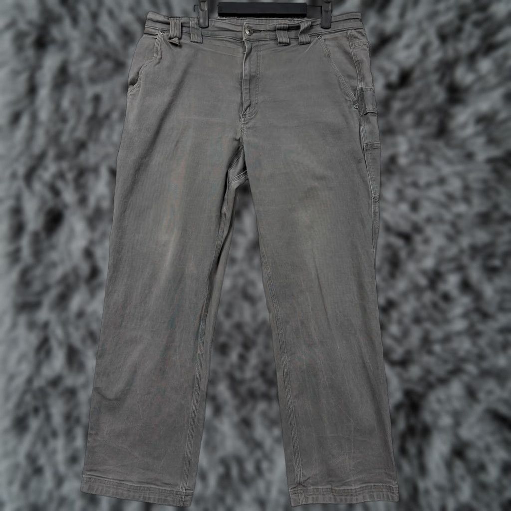 Duluth Trading Company Duluth Flex Fire Hose Gray Canvas Workwear Pants Mens 36x30 Carpenter Relaxed Fit Flat Front Straight Leg Cargo Pocket Zip Button Denim-like Material Size US 36 / EU 52 - 1 Thumbnail