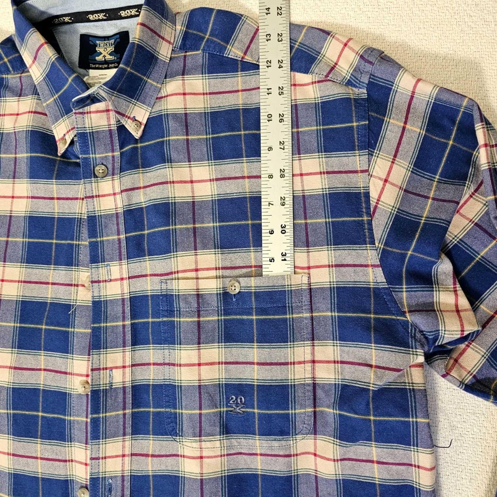 Wrangler Wrangler Twenty X Button-Up Shirt Mens Blue Plaid Western Casual Cotton Long Sleeve Shirt Size US M / EU 48-50 / 2 - 4 Thumbnail