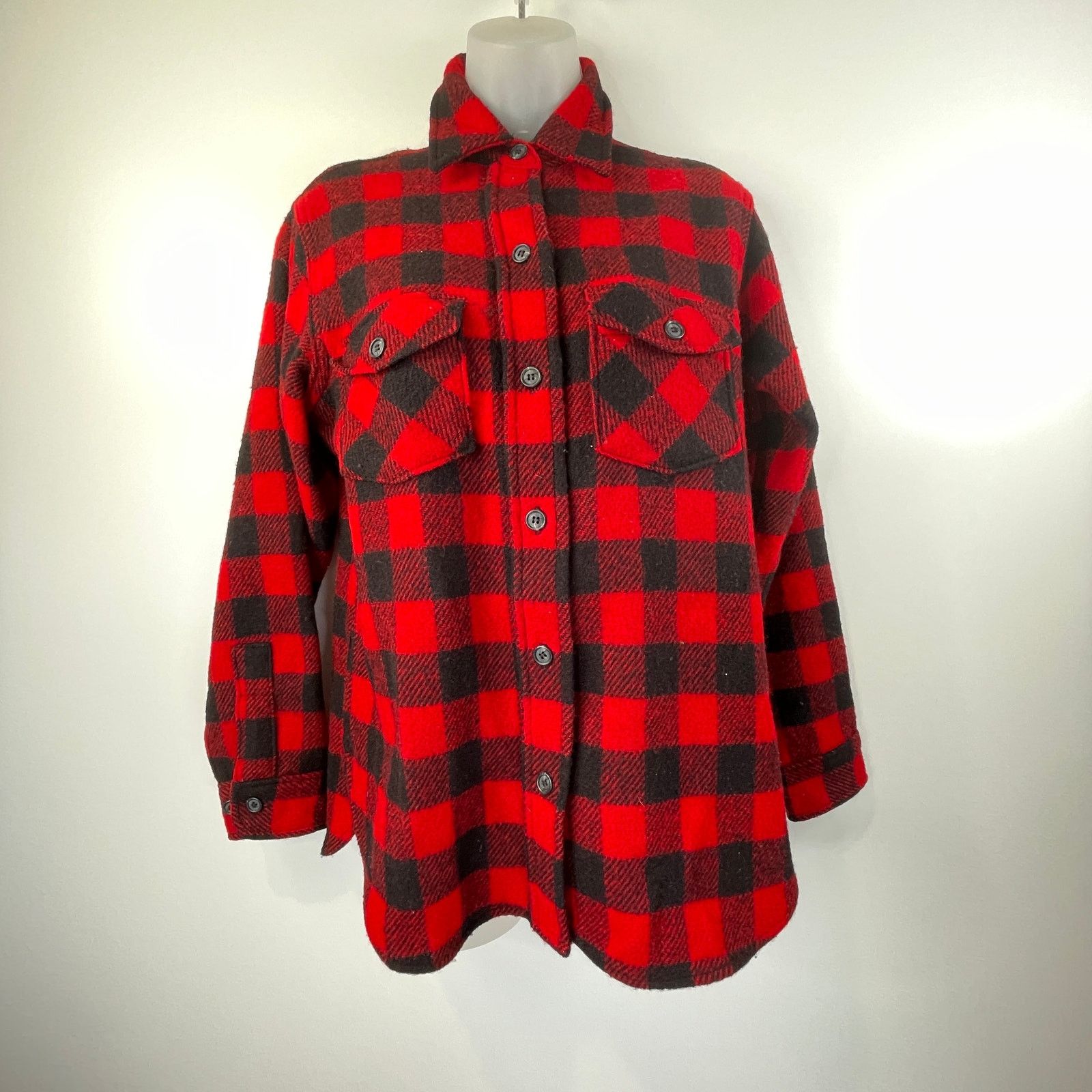 Lands' End × Vintage Lands' End Buffalo Check Wool Shirt Vintage Red Black Plaid Size M / US 6-8 / IT 42-44 - 7 Thumbnail