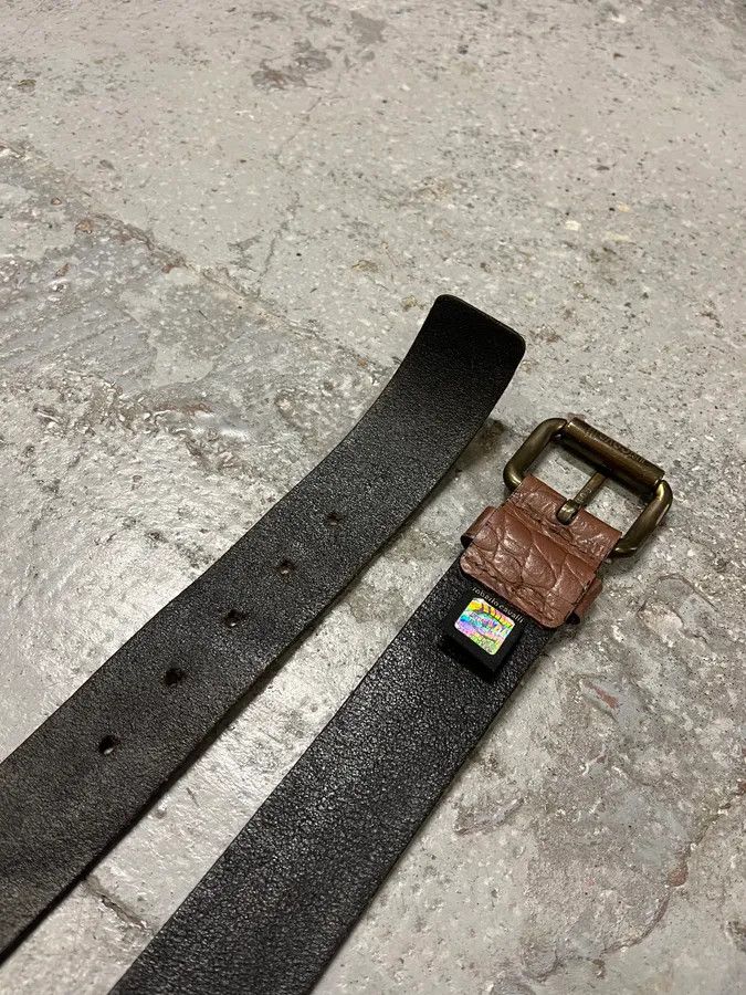 Designer × Roberto Cavalli × Vintage 2000s Roberto Cavalli Brown Crocodile Effect Embossed Leather Belt Size ONE SIZE - 6 Thumbnail