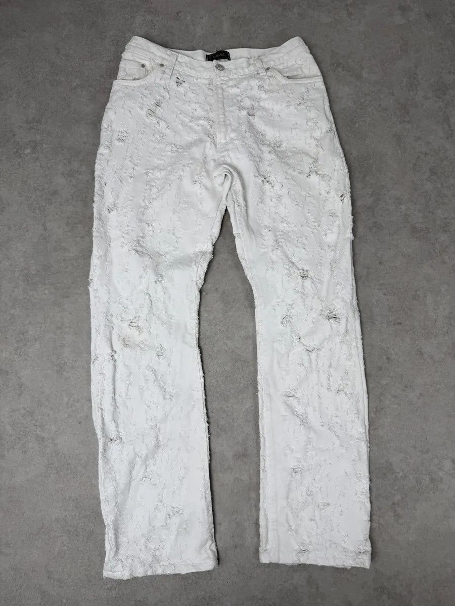 Versace 2000s Versace White Distressed Denim Jeans Size US 32 / EU 48 - 4 Thumbnail