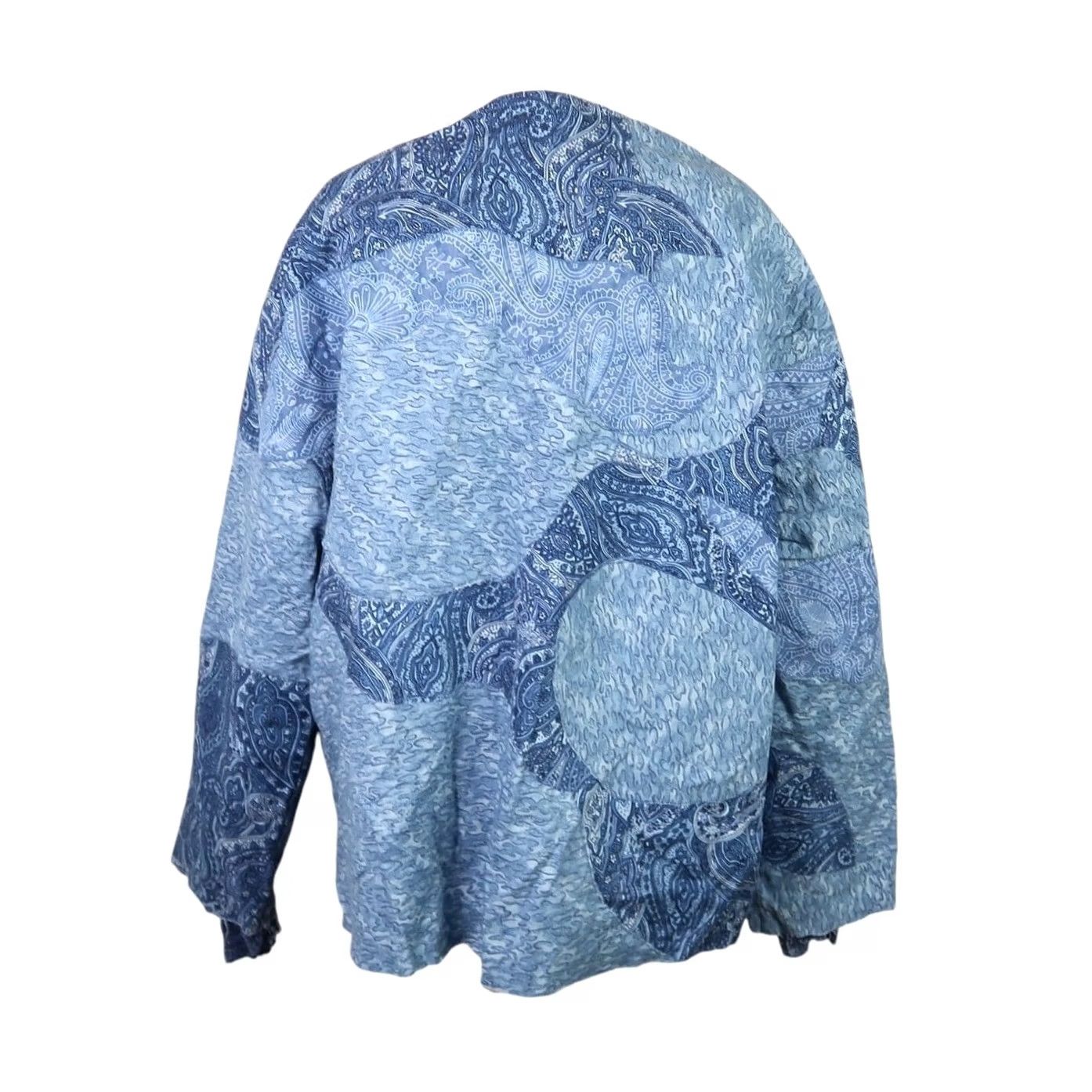 Vintage VINTAGE blue and navy paisley print chenille lined jacket Women L Short Sleeve Bohemian Casual 20" Pit to Pit 26" Length Size L / US 10 / IT 46 - 4 Thumbnail