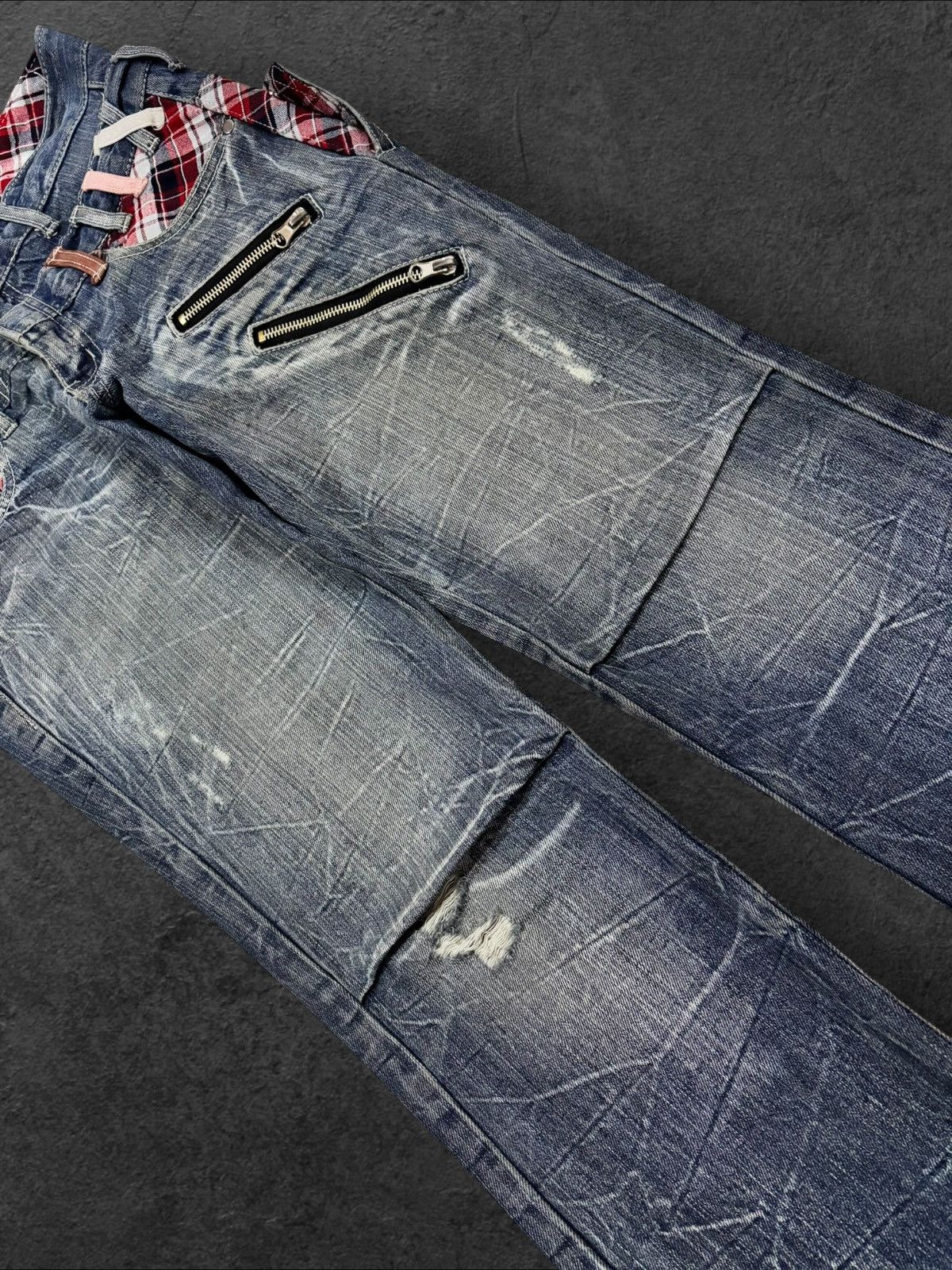 PPFM Grunge Japan Roddle Double Waist Strike Faded Distress Jeans Size US 30 / EU 46 - 4 Thumbnail