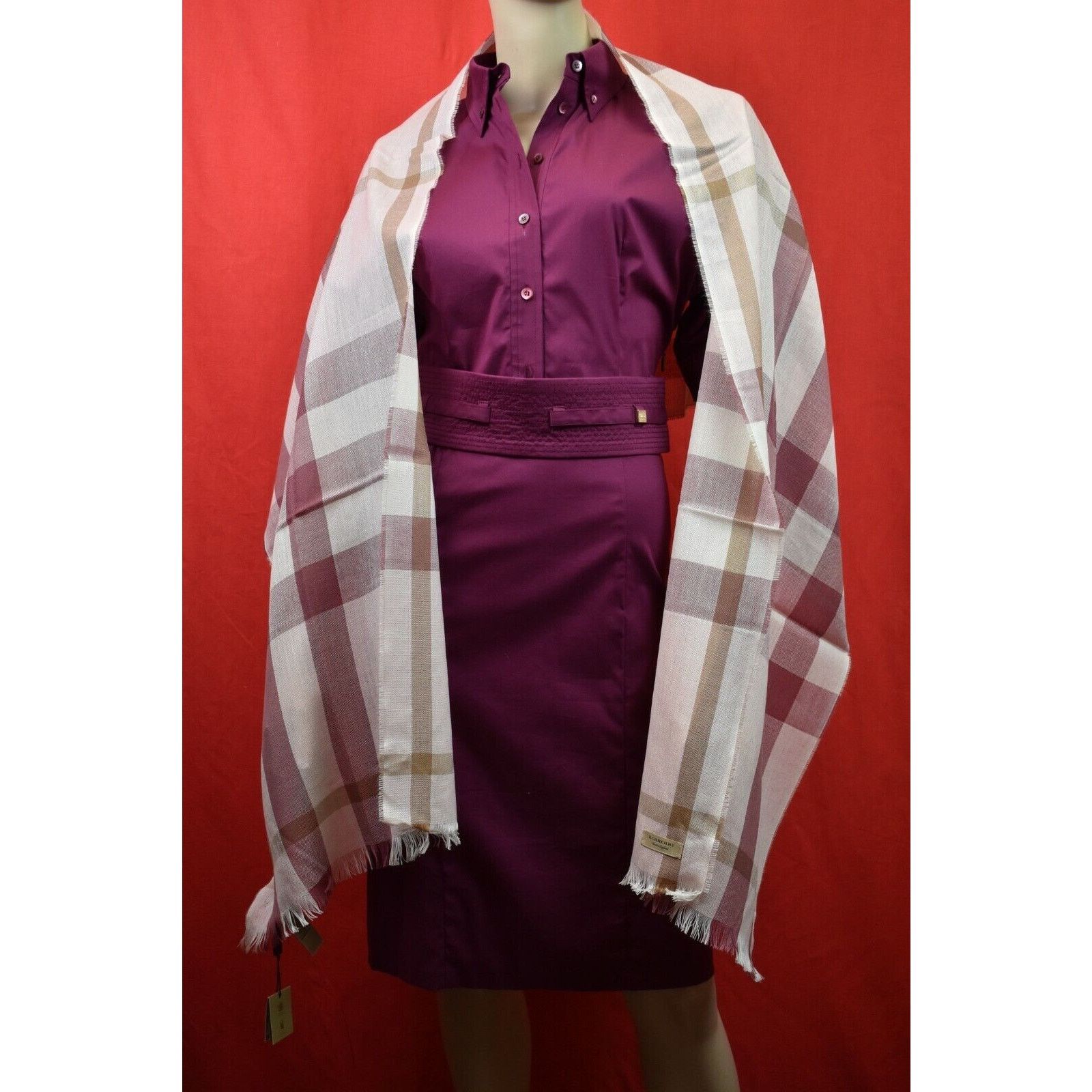 Burberry TONAL PINK WOOL CASHMERE NOVA CHECK LIGHT SCARF 18X80 200X45 Size ONE SIZE - 4 Thumbnail
