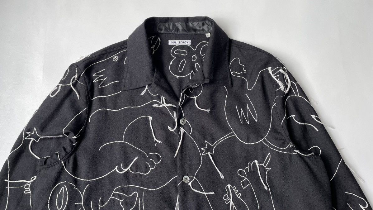 Our Legacy Black Wool Embroidered ‘Heusen’ Shirt Size US M / EU 48-50 / 2 - 3 Thumbnail