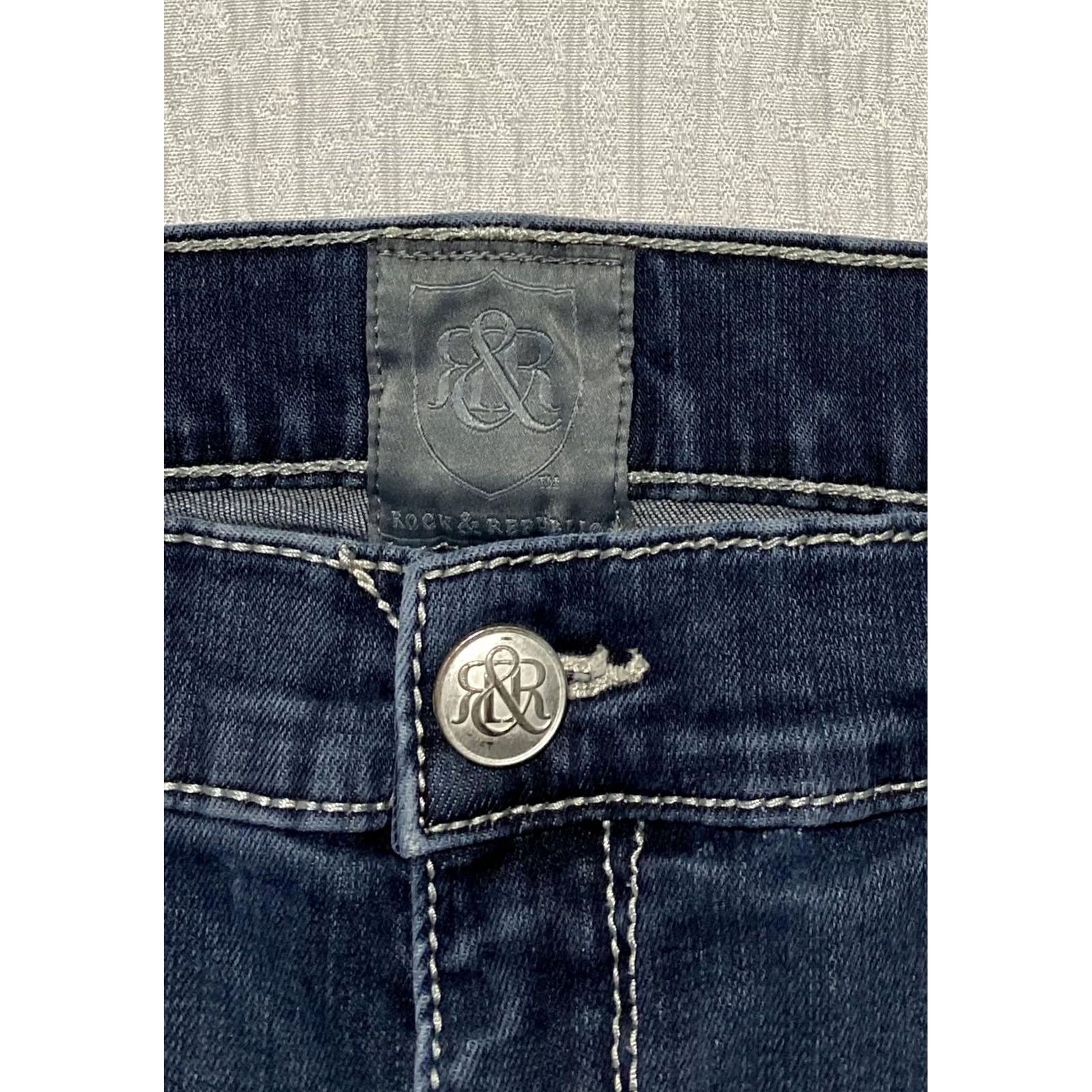 Vintage Rock & Republic Jeans Mens 38x32 Blue Bootcut Denim Flap Pockets Embroidered R Size US 38 / EU 54 - 6 Thumbnail