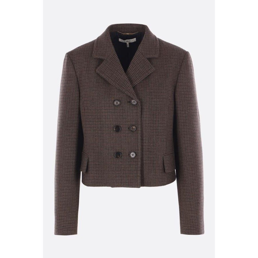 Chloe CHLOÉ Pied De Poule Brown Wool Cropped Jacket New & Authenti Size L / US 10 / IT 46 - 1 Thumbnail