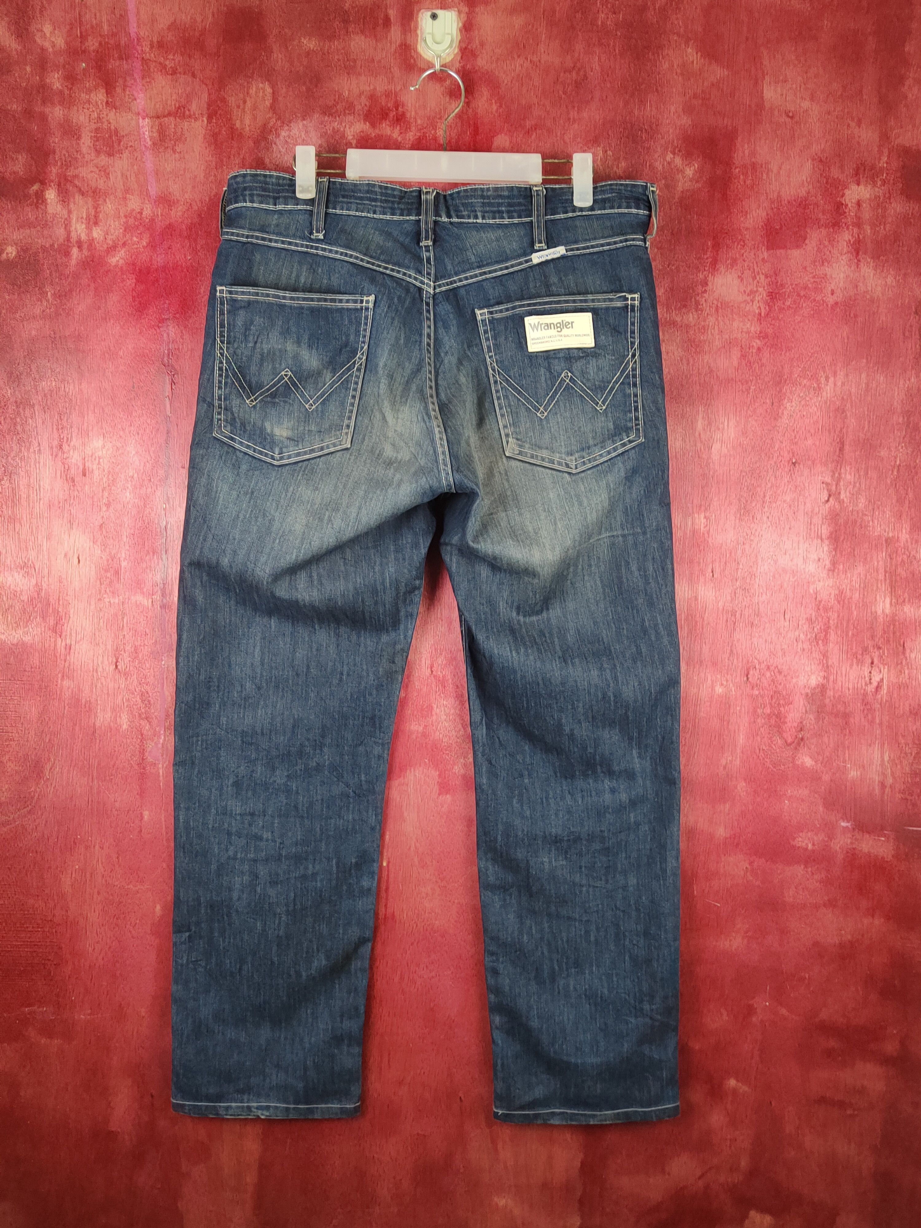 Japanese Brand Wrangler Dark Blue Distressed Ripped Jeans #S1663 Size US 34 / EU 50 - 7 Thumbnail