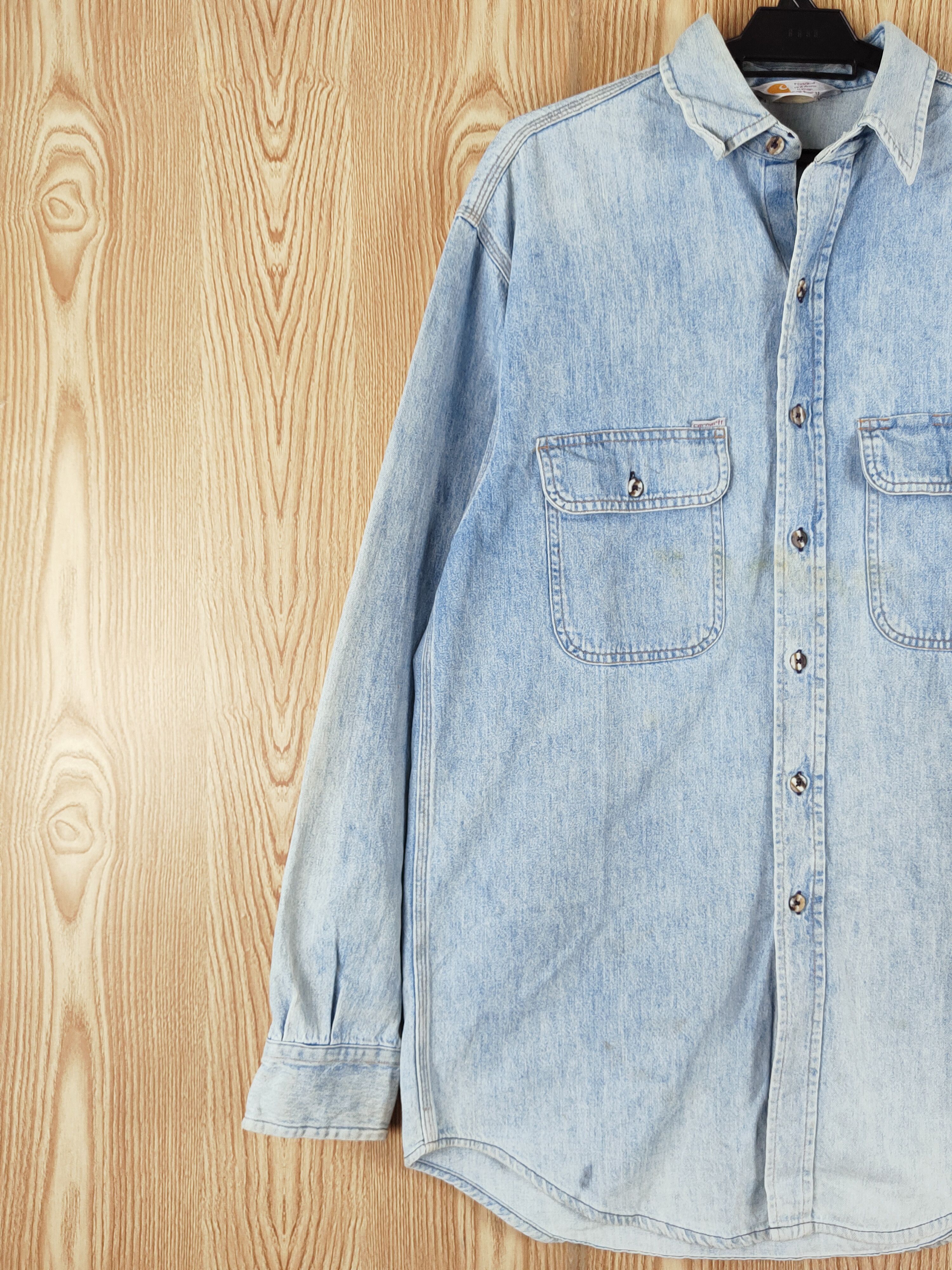 Carhartt × Vintage Retro & Cool 💥Carhartt Blue Button Up Denim Shirts Size US L / EU 52-54 / 3 - 4 Thumbnail