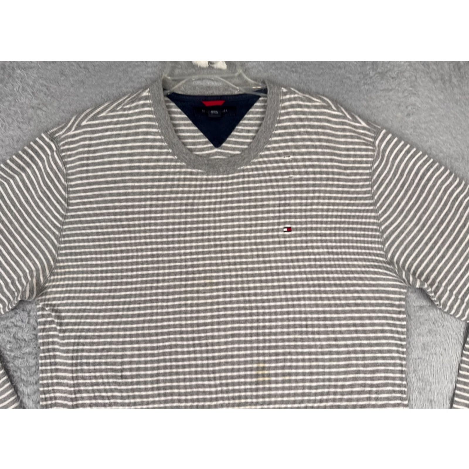 Tommy Hilfiger Tommy Hilfiger Shirt Adult XL Gray Stripe Long Sleeve Crew Neck Knit Logo T-Shirt Holidays & Outdoors Mens, Unisex, Regular Fit Size US XL / EU 56 / 4 - 4 Thumbnail