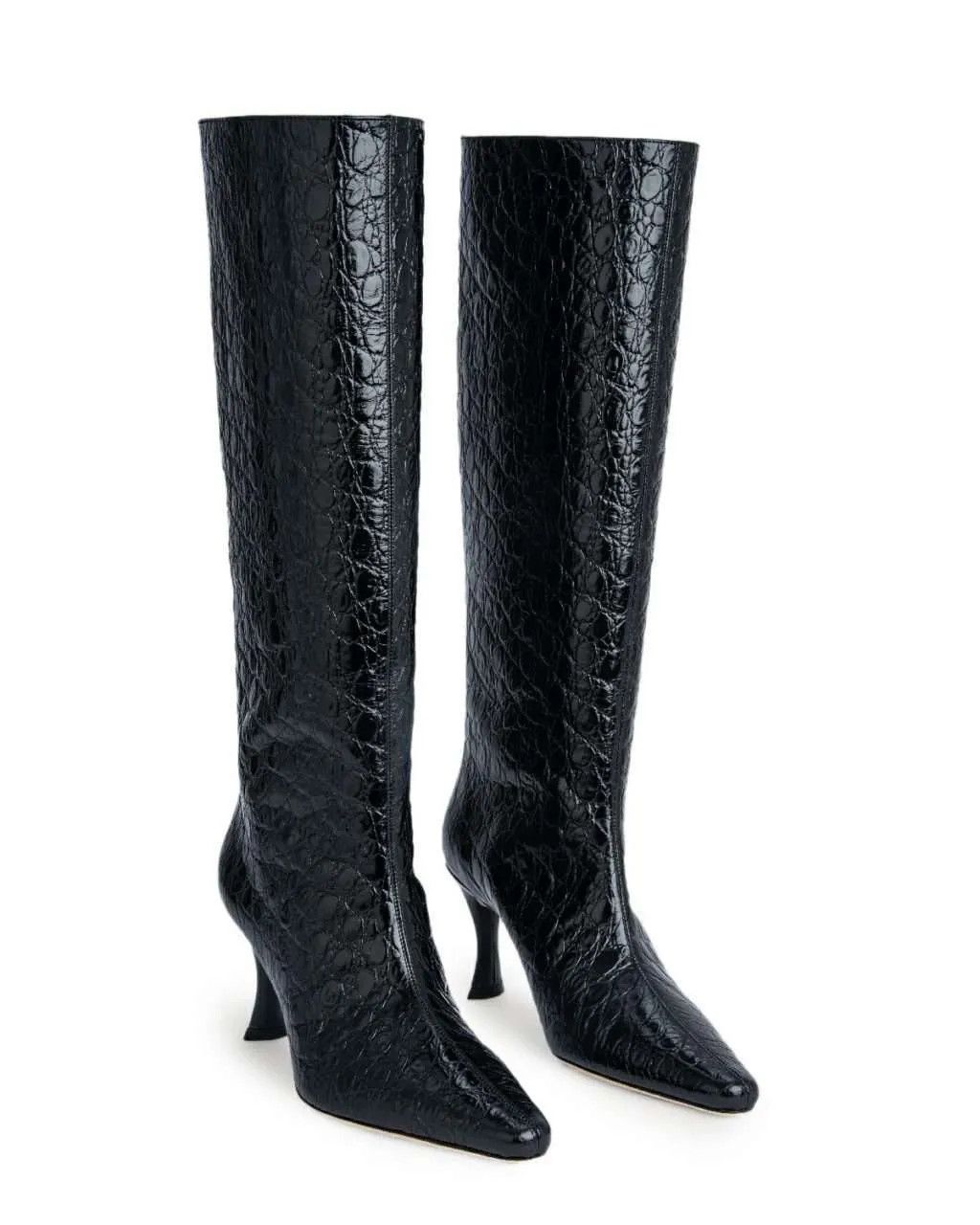By Far o1mle1224 Circular Croco Embossed High Heels Boots in Black Size US 6 / IT 36 - 2 Thumbnail